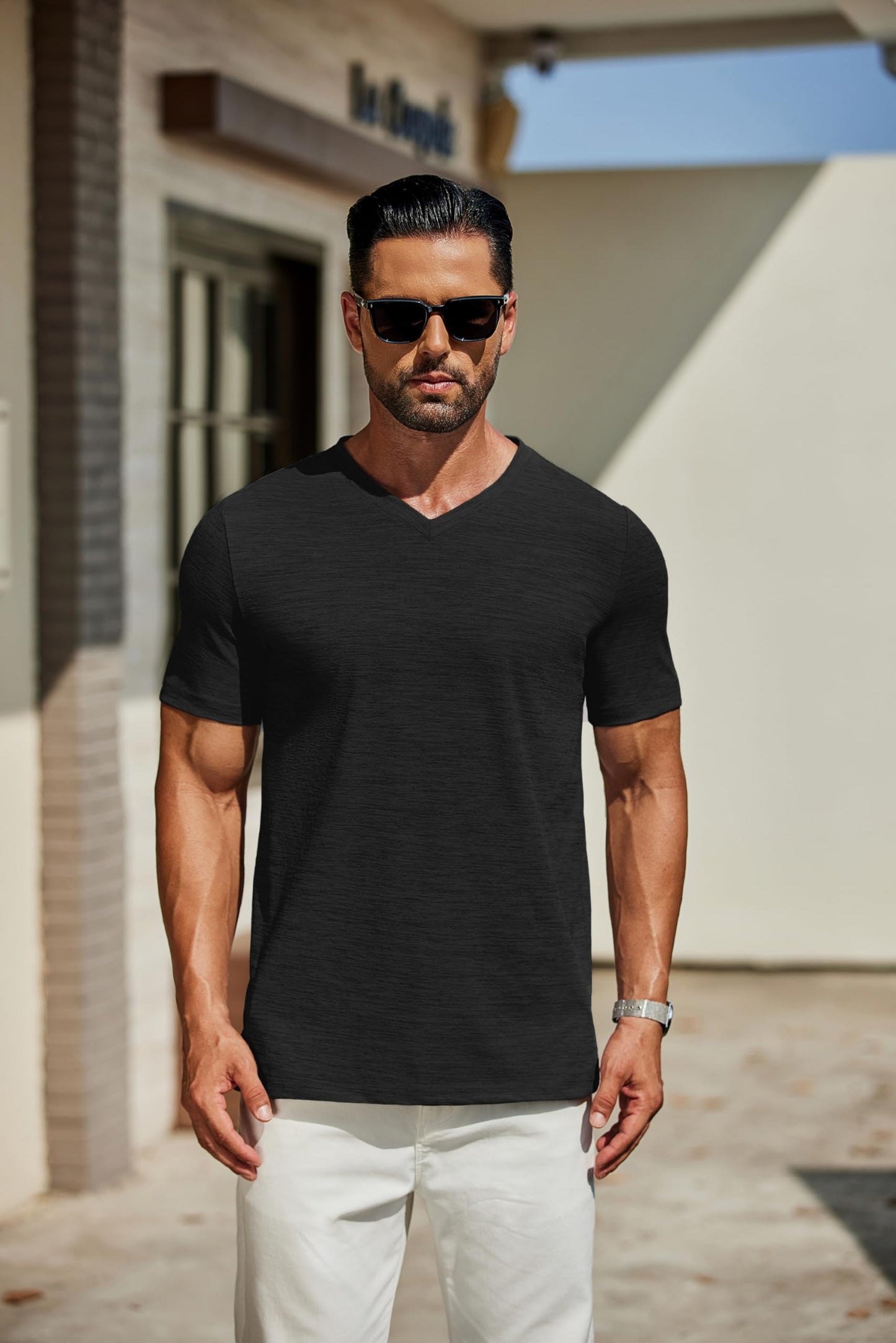 COOFANDY Men's T Shirts Short Sleeve Classic V Neck T-Shirt Casual Summer Basic Tee Shirt Black - Medaid International