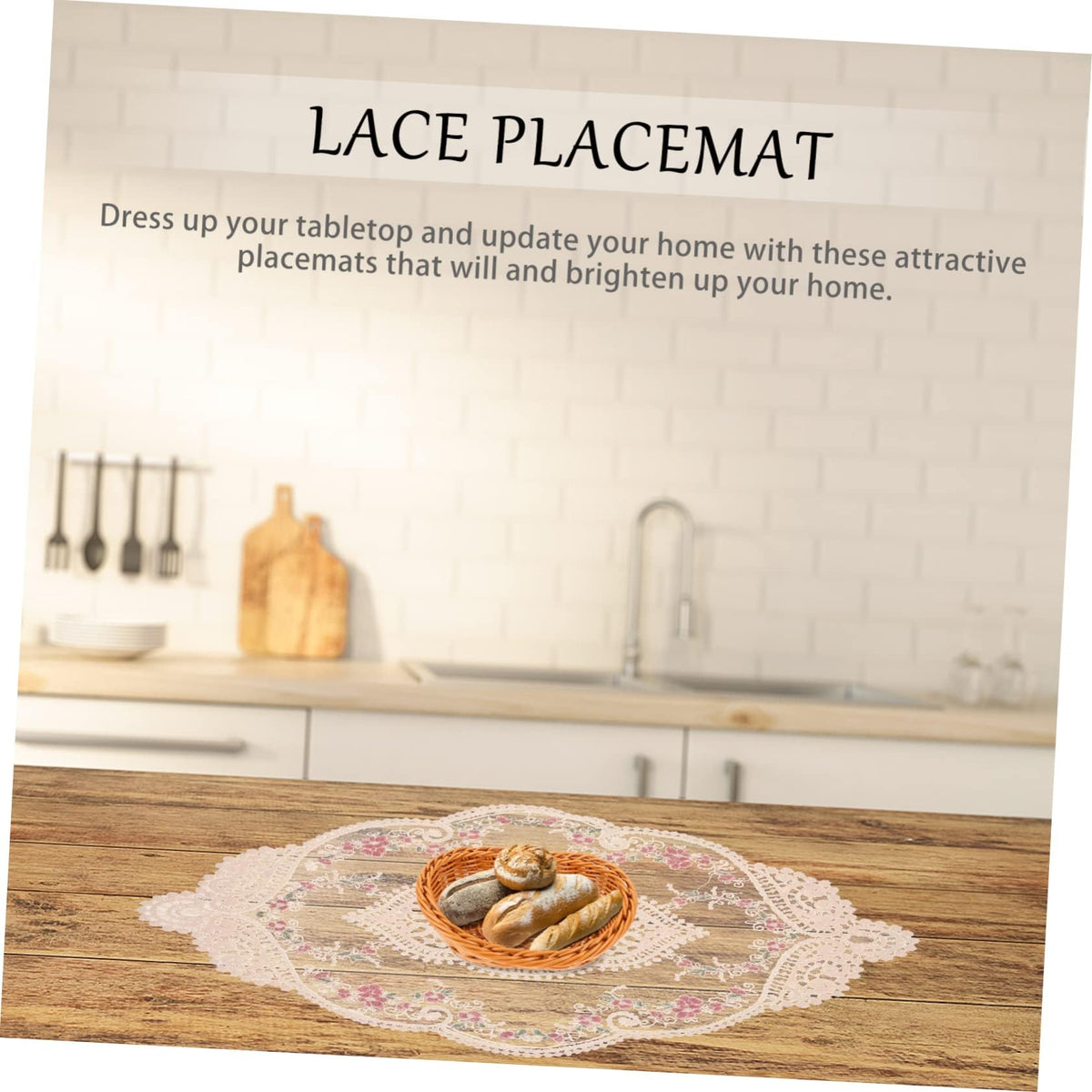 TERRIFI 2 PCS Retro Lace Placemats, Floral Decor Circle Table Mats, Handmade Embroidered Washable Cutwork