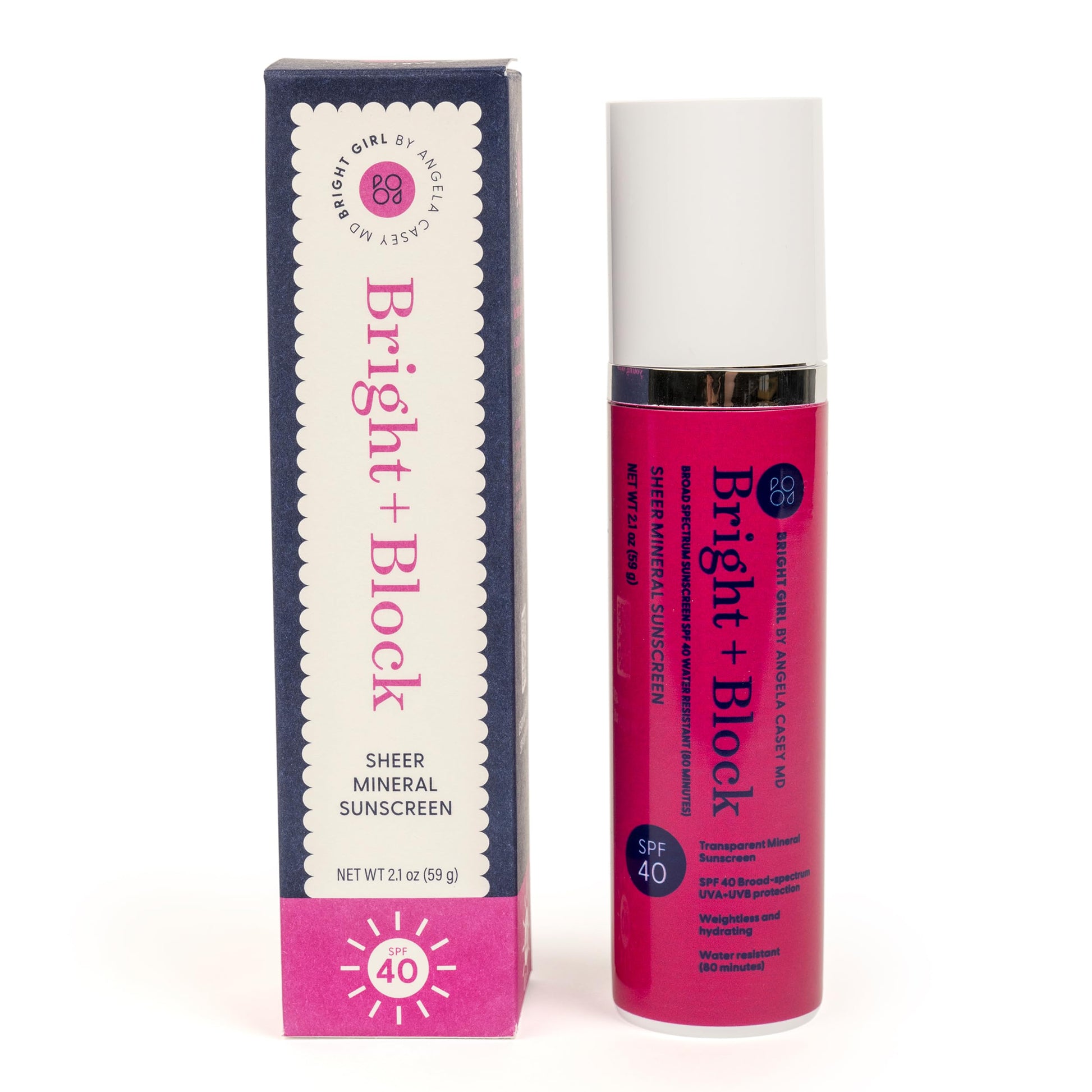 Bright+Block SPF 40 Sheer Mineral Sunscreen – Lightweight, Sheer & Water Resistant Mineral Sunblock for Sensitive, Acne-Prone & All Skin Types – Dermatologist-Developed | 2.1 fl oz. - Medaid International