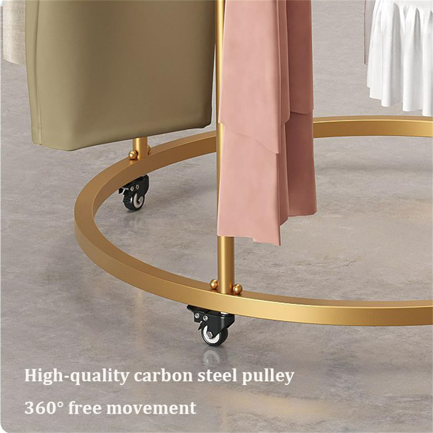 Round Garment Rack – Freestanding Metal Clothing Display with Wheels, Rotating Spiral Dress Rack for Retail & Home - Gold Color - Medaid International
