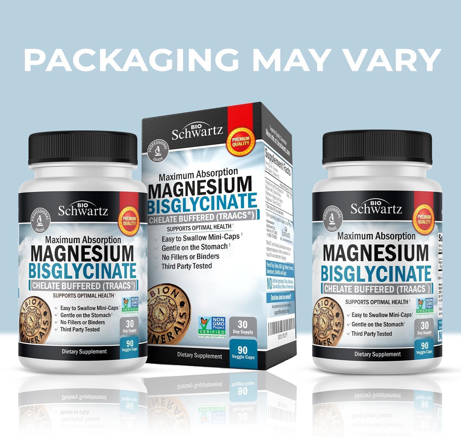 Magnesium Bisglycinate 100% Chelate No-Laxative Effect - Maximum Absorption & Bioavailability, Fully Reacted & Buffered - Healthy Energy Muscle Bone & Joint Support - Non-GMO Project Verified - 90 ct - Medaid International
