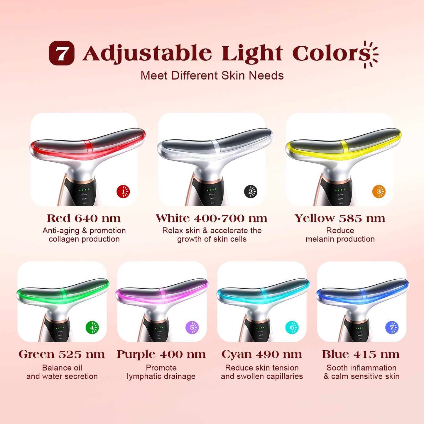 Pedete Facial Massager, 7 Colors Red Light Therapy for Face and Neck, Face Lift Device with 113°F Heating Vibration for Multi Skin Care - Medaid International