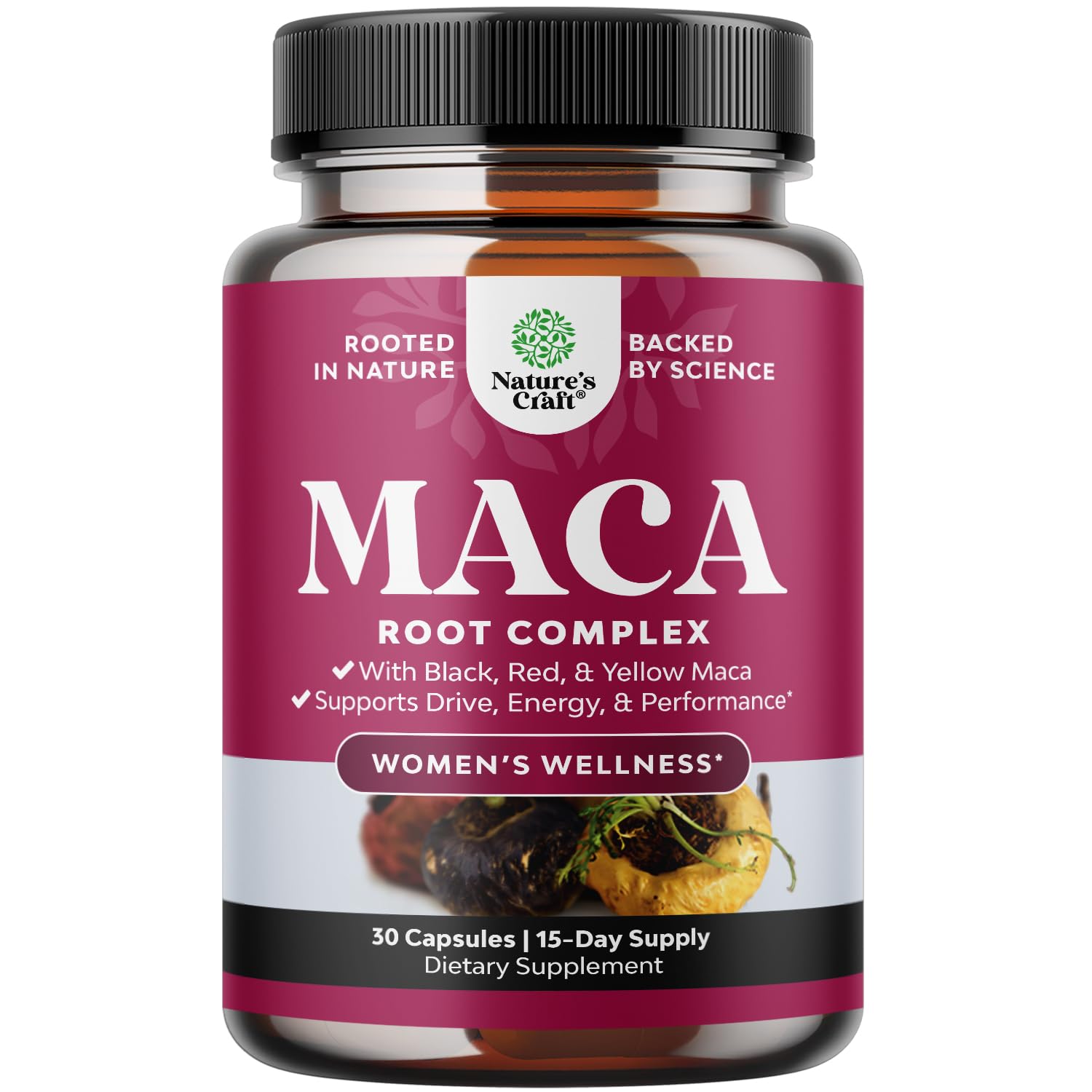 Organic Maca Root Capsules for Women - Potent Herbal Supplement with Female Enhancing Blend of Red Yellow & Black Maca Root - Non-GMO Certified Vegan and Gluten-Free with No Artificial Colors 30 Caps - Medaid International