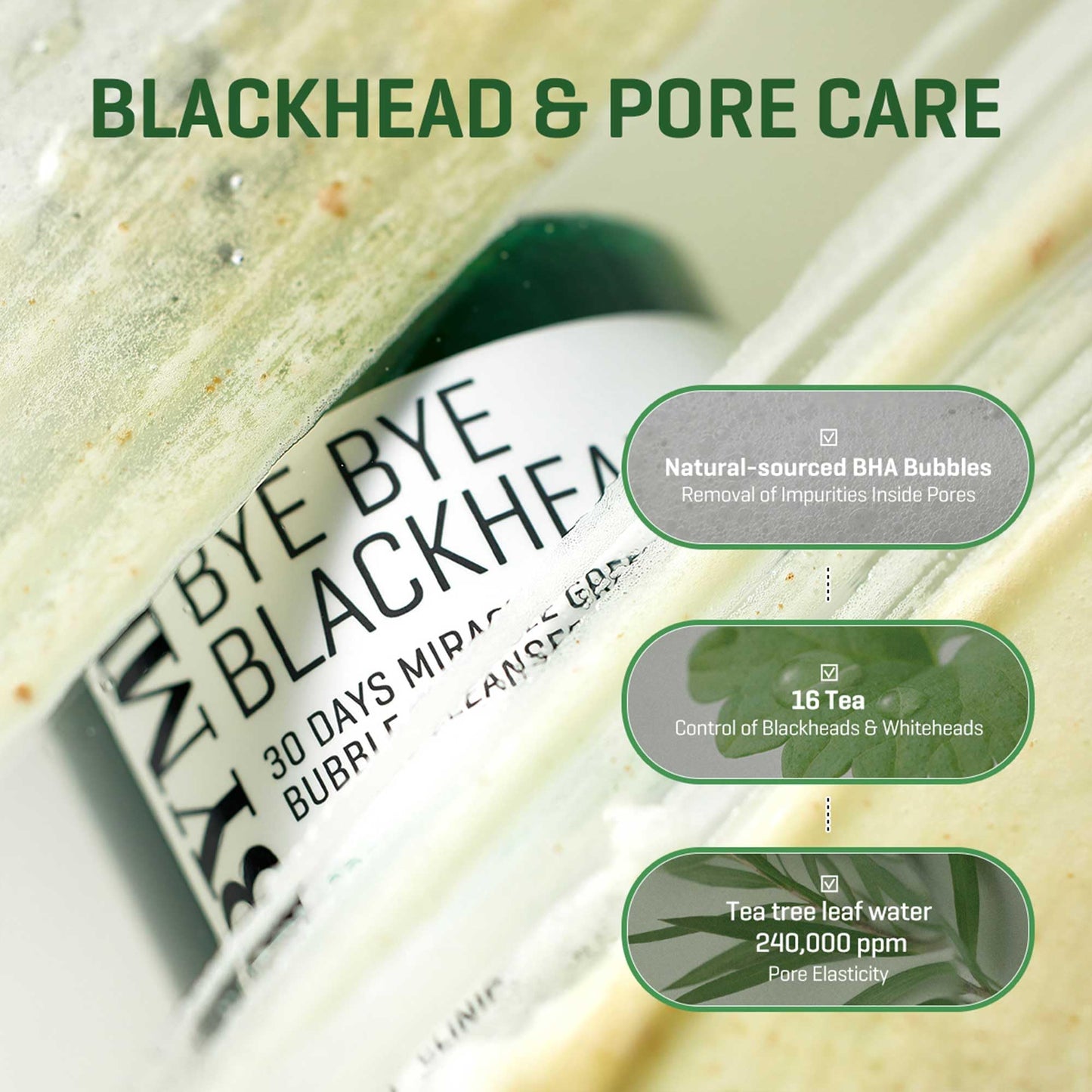 SOME BY MI Bye Bye Blackhead 30 Days Miracle Green Tea Tox Bubble Cleanser – 4.23oz, 120g – Korean Face Wash & Bubble Face Mask – Daily Blackhead-Removing Pore Minimizer for Face – Korean Skin Care - Medaid International