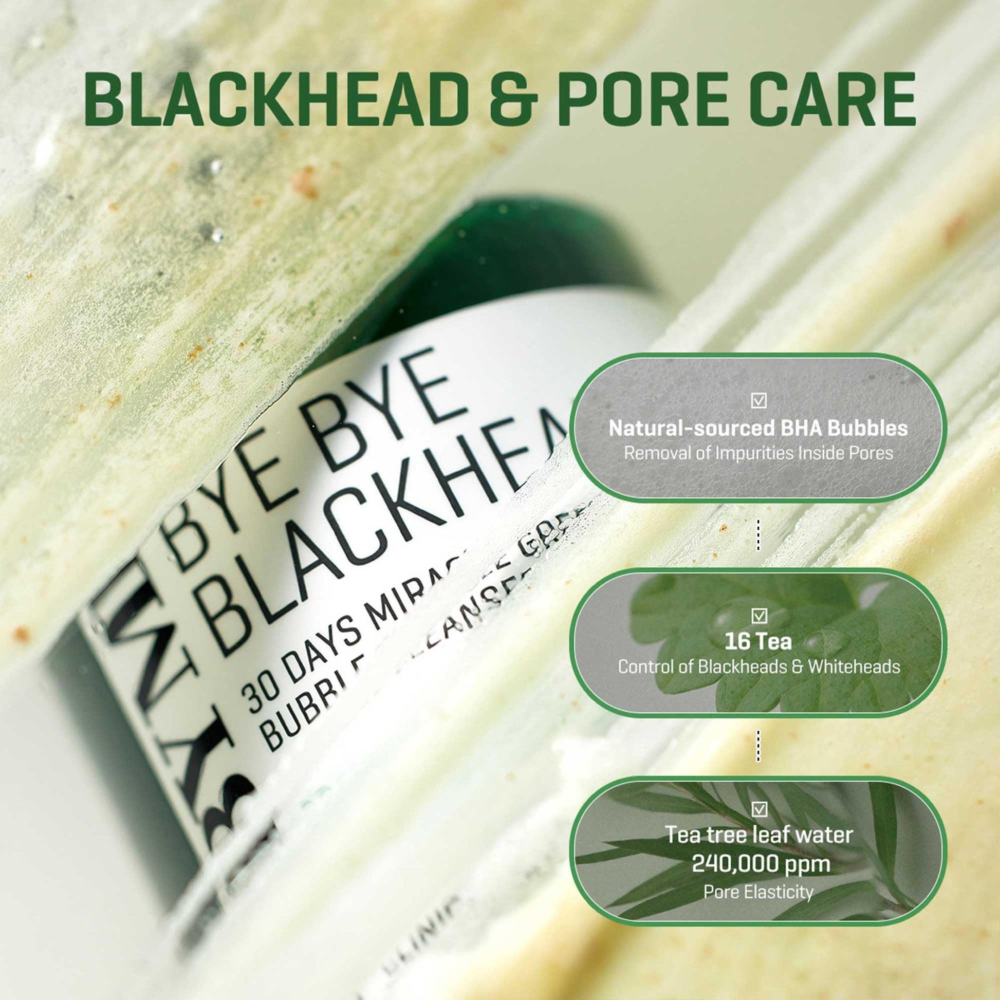 SOME BY MI Bye Bye Blackhead 30 Days Miracle Green Tea Tox Bubble Cleanser – 4.23oz, 120g – Korean Face Wash & Bubble Face Mask – Daily Blackhead-Removing Pore Minimizer for Face – Korean Skin Care - Medaid International