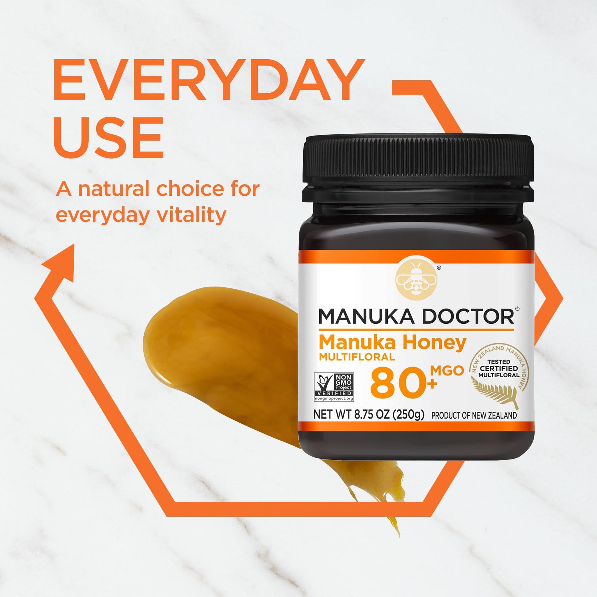 Manuka Doctor - MGO 80+ Manuka Honey Multifloral, 100% Pure New Zealand Honey. Certified. Guaranteed. Raw. Non-GMO (8.75oz) - Medaid International