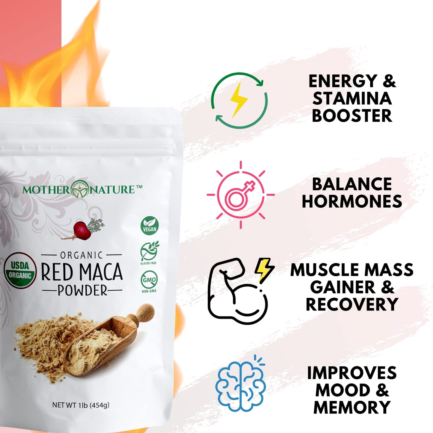 Organic, Raw Peruvian Red Maca Root Powder – Premium USDA Certified, Hormone Balance for Women, Natural Energy, Mood Support, Non-GMO, Vegan Superfood, 16 oz - Medaid International