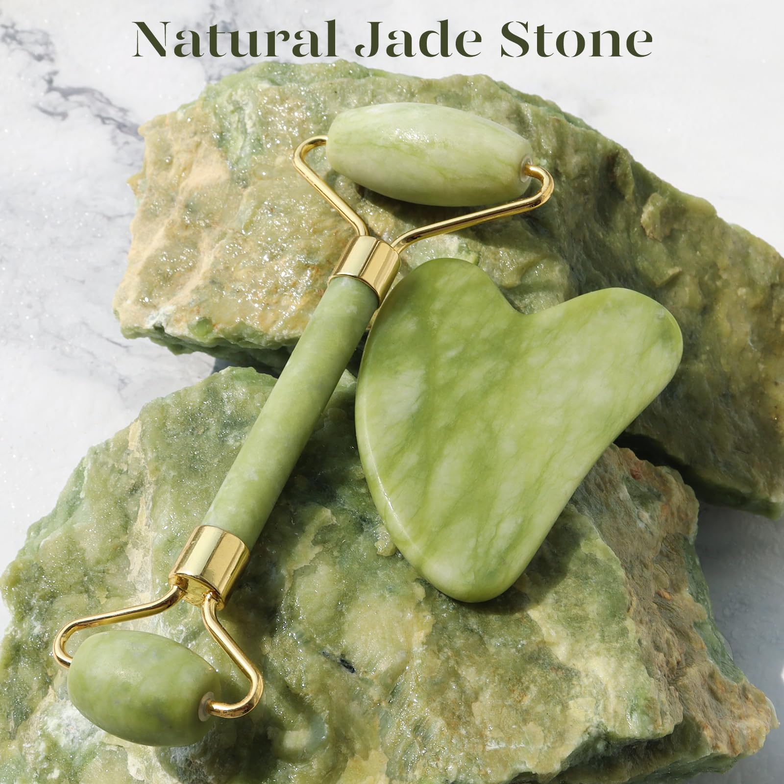 BAIMEI IcyMe Gua Sha & Jade Roller Facial Tools Face Roller and Gua Sha Set for Puffiness and Redness Reducing Skin Care Routine, Self Care Gift for Men Women - Green - Medaid International