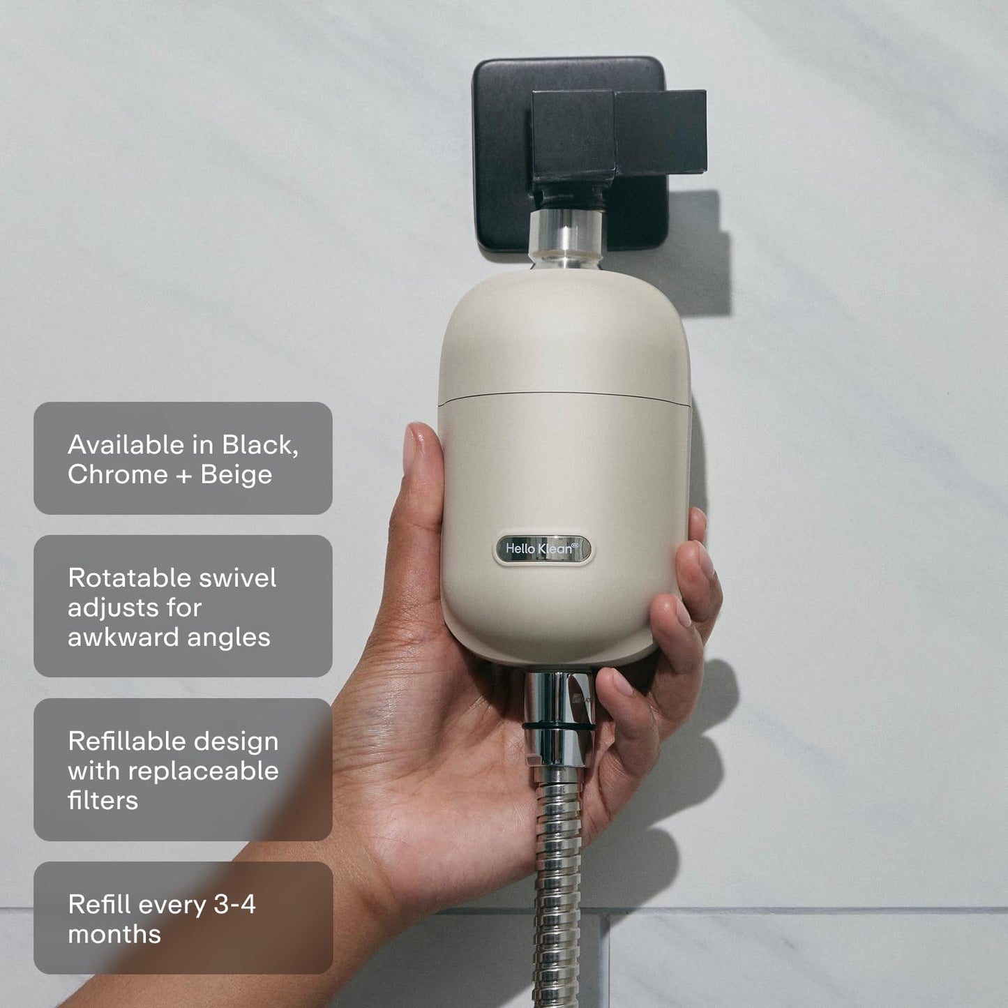 Hello Klean Shower Filter in Chrome - Filter Unwanted Metals, Chlorine & Impurities Found in Shower Water - Improves Quality of Skin & Hair - Quick Easy Install For In-Line & Electric Shower