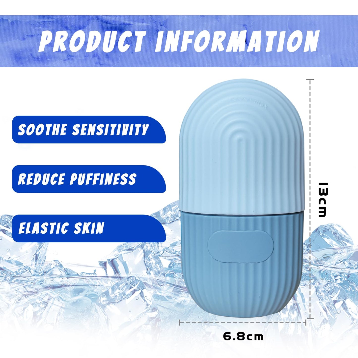 Joyeee Ice Face Roller, Reusable Silicone Mold Face Massage Eye Facial Beauty Skin Care Tools Apply Ice for Shrink Pores Anti Wrinkle Reduce Puffiness Improve Skin Elasticity, Striped - Medaid International