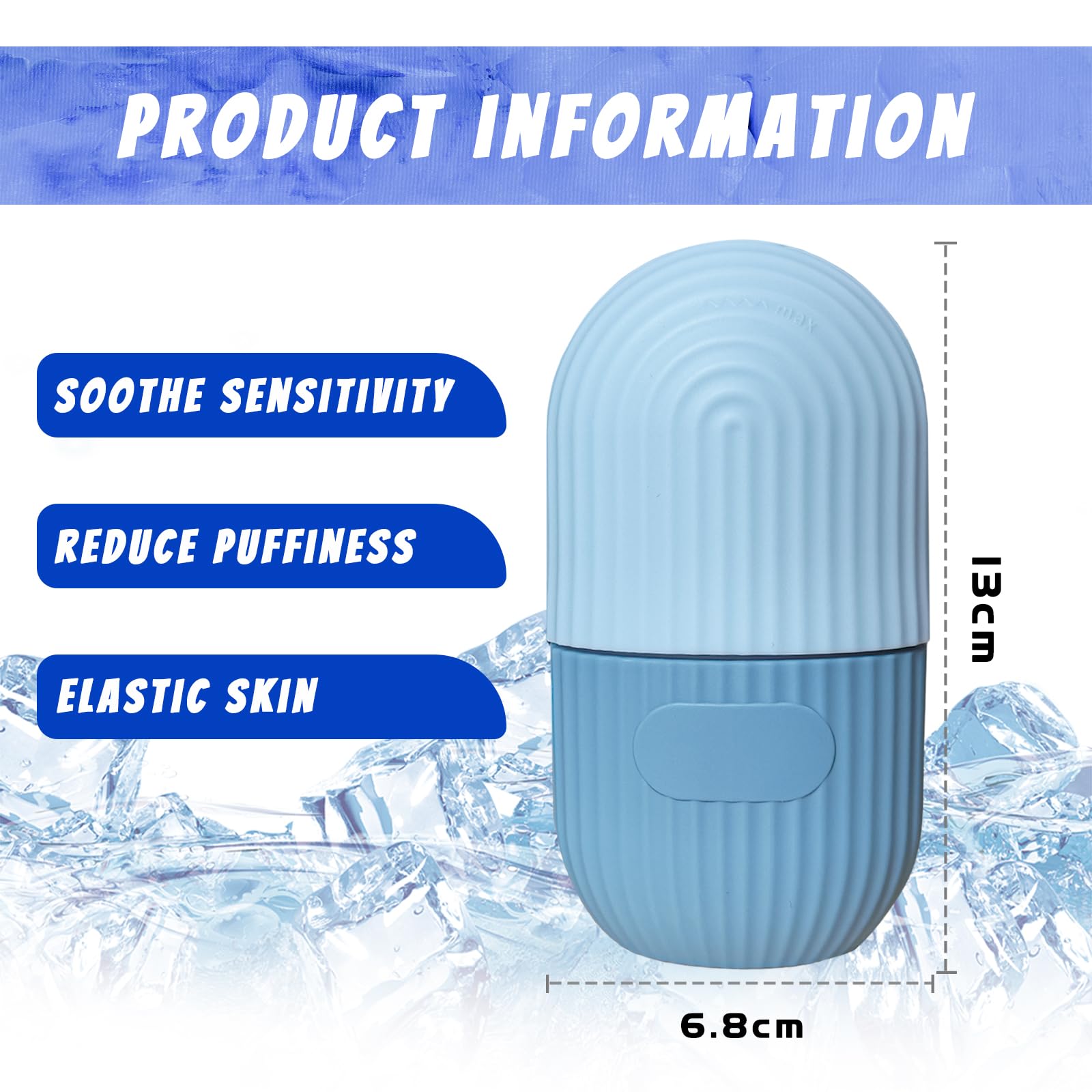 Joyeee Ice Face Roller, Reusable Silicone Mold Face Massage Eye Facial Beauty Skin Care Tools Apply Ice for Shrink Pores Anti Wrinkle Reduce Puffiness Improve Skin Elasticity, Striped - Medaid International