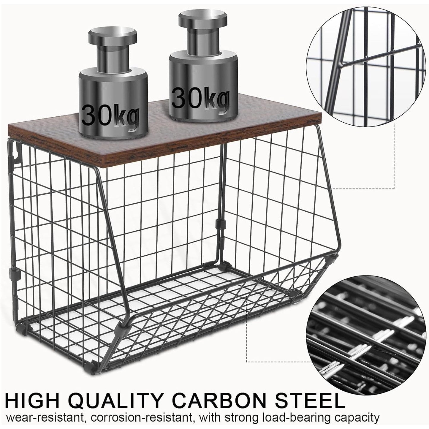 Wooden Lid Foldable Hanging Storage Basket