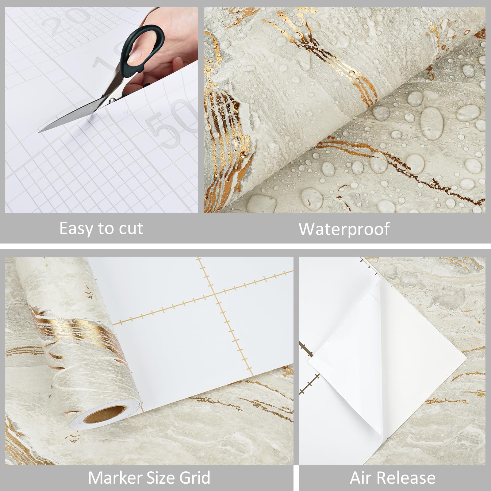 WESTICK Matte Beige/Gold Marble Conatct Paper for Countertops Waterproof Granite Contact Paper Self Adhesive Removable Golden Marble Peel and Stick Wallpaper for Tables Counter Cabinets 15.8" x 80" - Medaid International