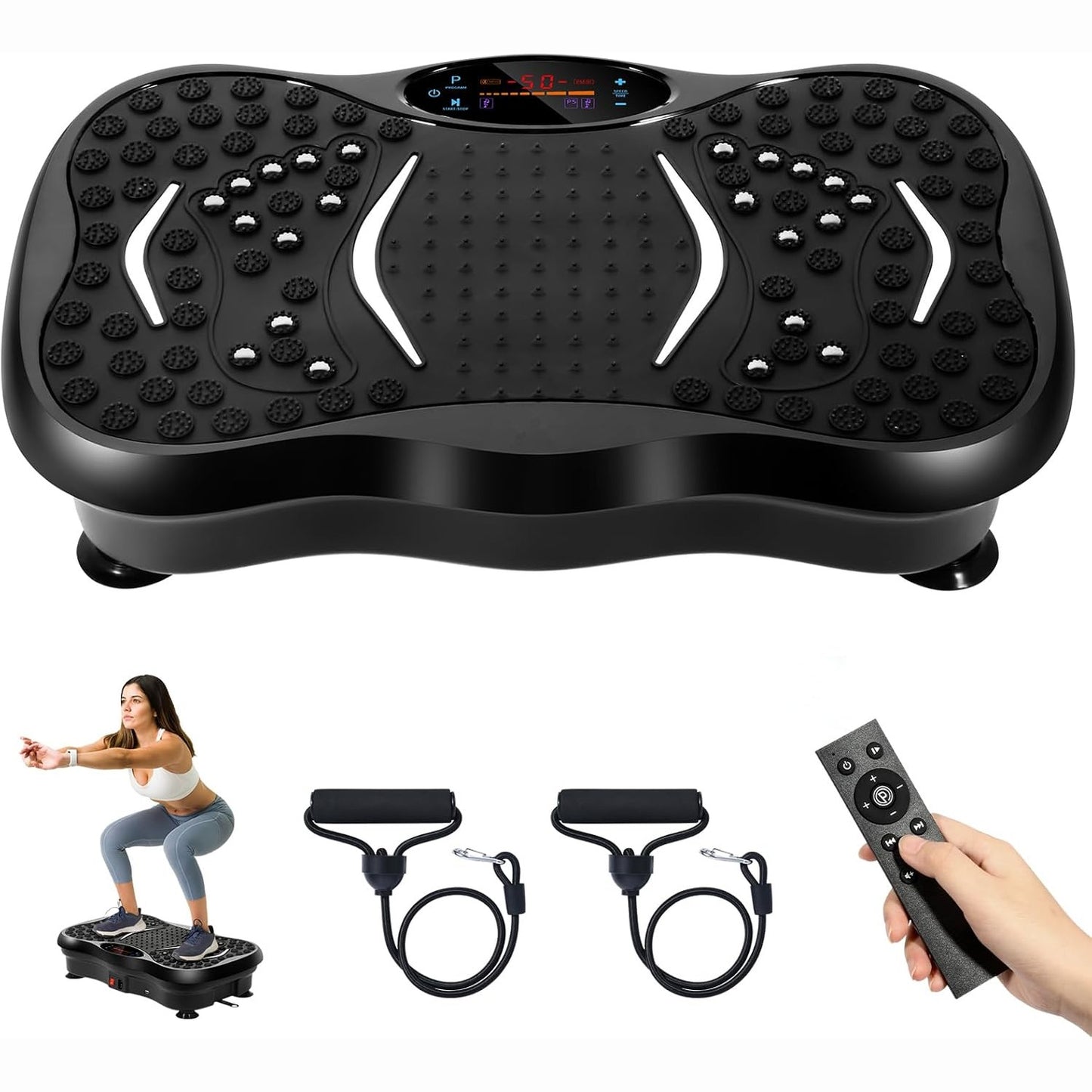 EVOLAND Vibration Plates, Vibration Fitness Exercise Machine for Home Use, with Bluetooth Speaker, 5 Program Modes, 2 Resistance Bands, Vibration Fitness Trainer, 330lb Max Load (B)
