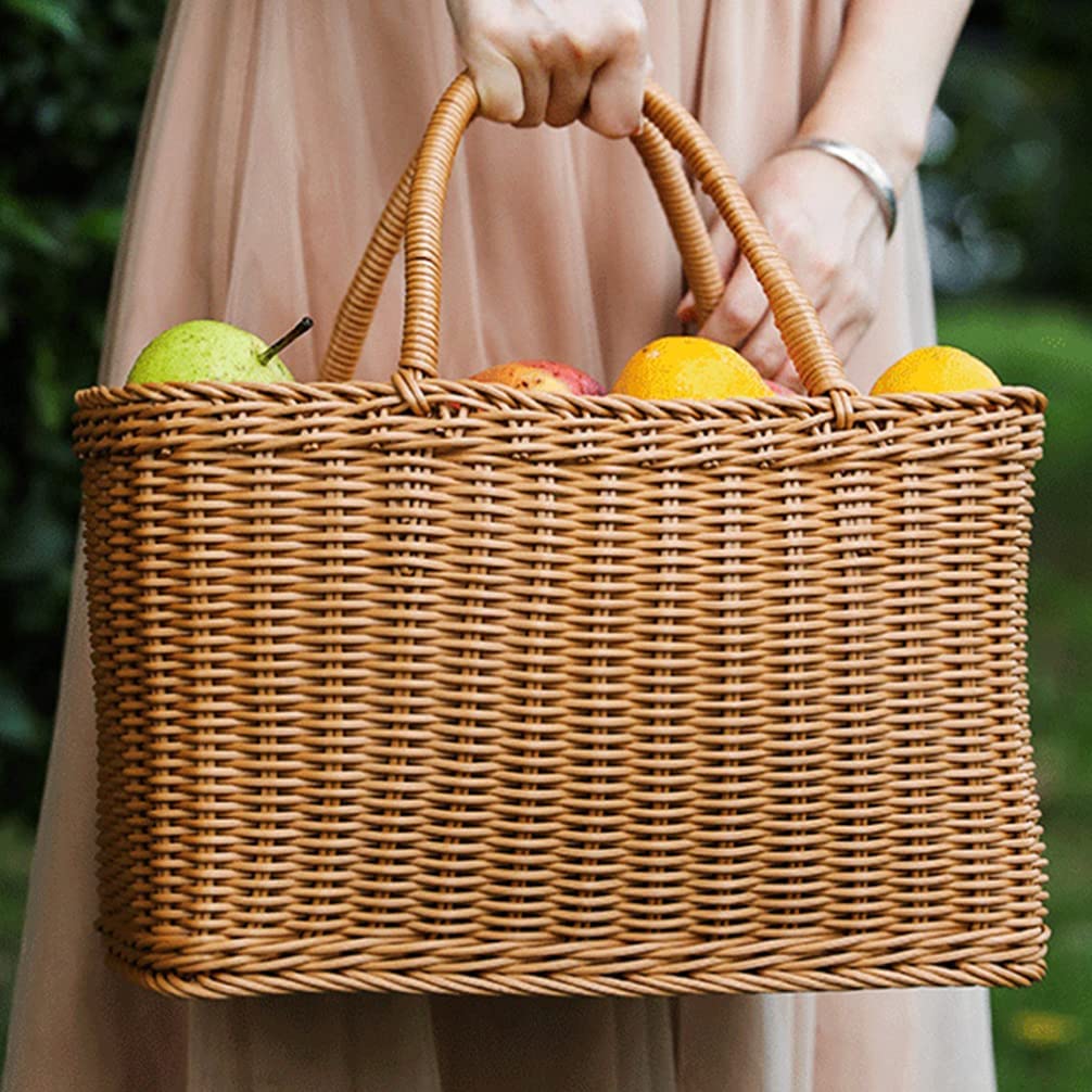 TERRIFI African Market Basket Large Oval Plastic Basket with Handle Grocery Bag Shopping Bag