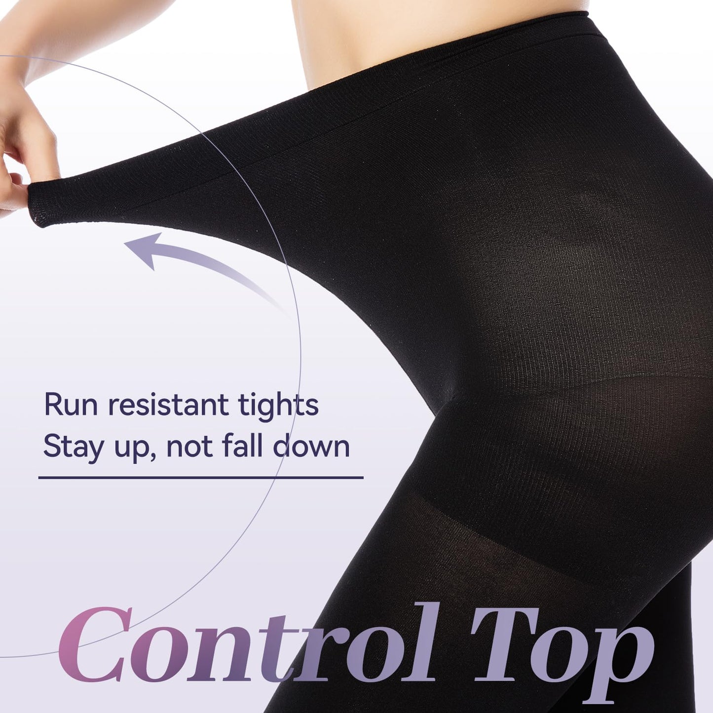 MANZI 2 Pairs Women's Run Resistant Control Top Panty Hose Opaque Tights, X-Large, Black - Medaid International