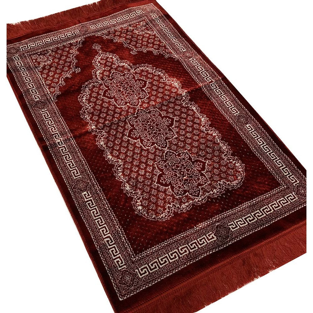 Modefa Turkish Islamic Prayer Rug - Soft & Comfortable Prayer Mat - Muslim Janamaz Sajada - Plush Velvet Praying Carpet for Men and Women - Ramadan or Eid Gift - Geometric Floral Ipek (Red) - Medaid International