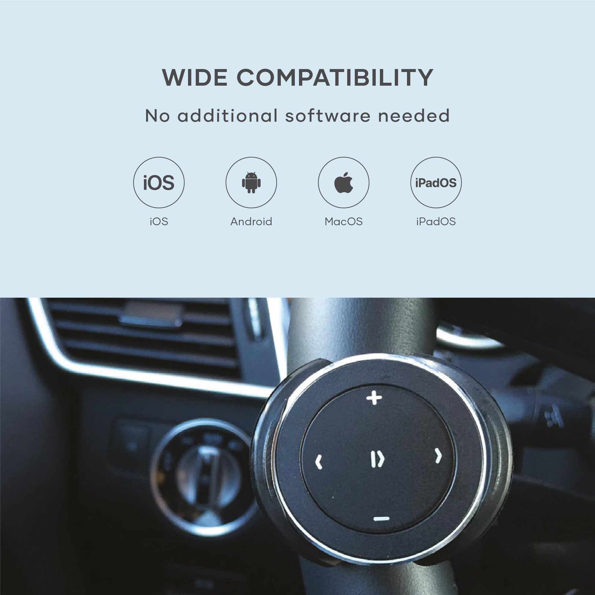 Satechi Bluetooth Media Button with Steering Wheel Mount, Wireless Music & Volume Control for iPhone, iPad, MacBook, Android, Car & Bike Audio Systems - Medaid International