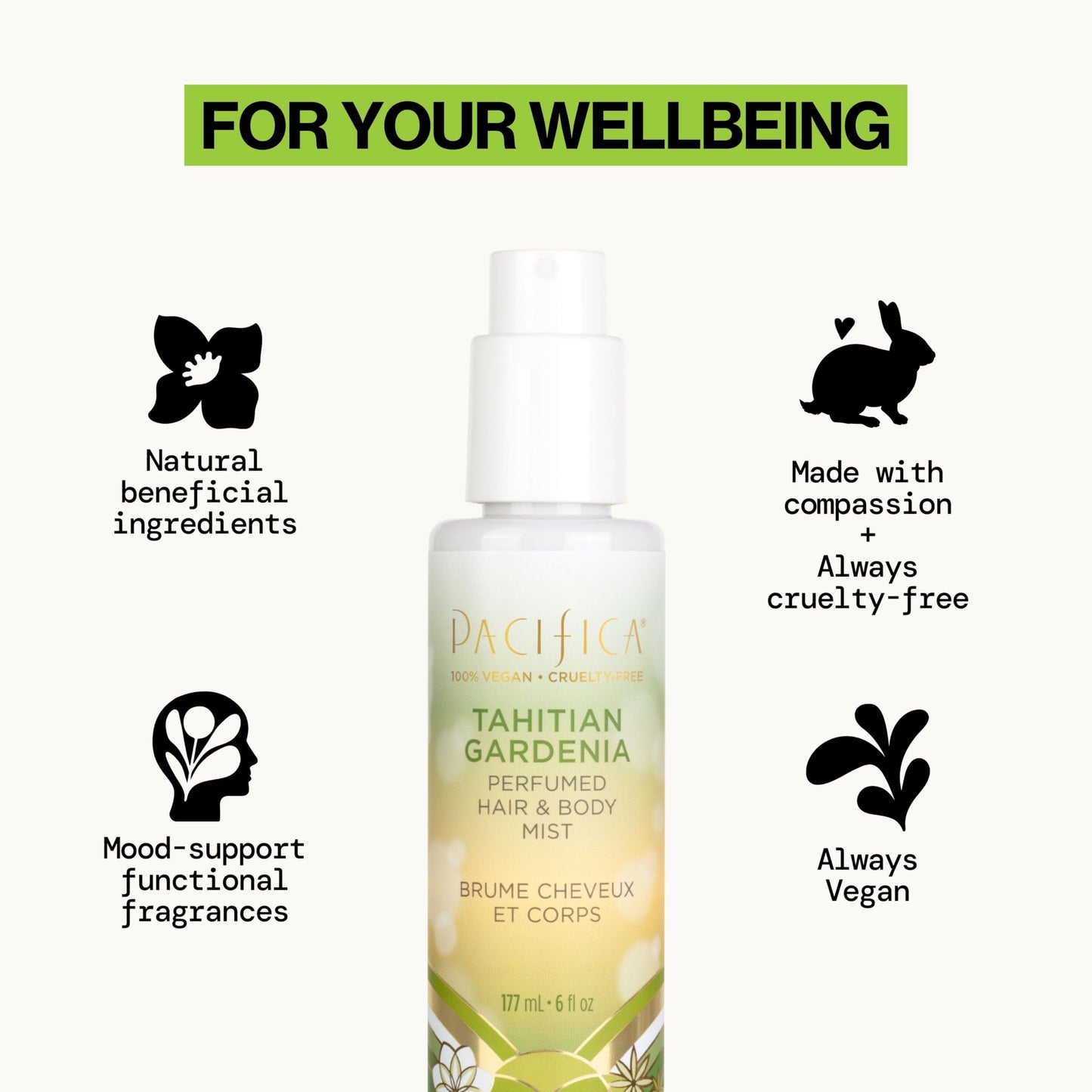 Pacifica Tahitian Gardenia Perfumed Hair & Body Mist, Alcohol-Free Spray Designed For Head-To-Toe Wear, Vegan & Cruelty-Free, 6 Fl Oz - Medaid International