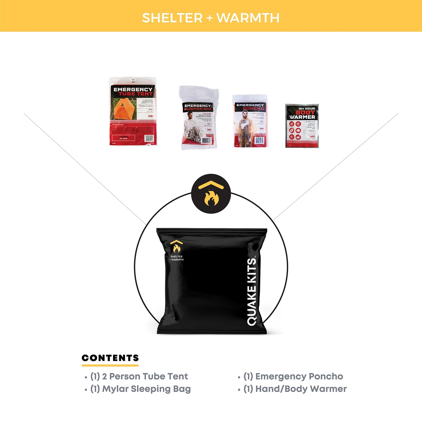 QK 1-Person, 72hr Completely Prepared Survival Kit for Emergency Preparedness - Go Bag Includes First Aid, Deluxe Survival Tools, Food and Water. Emergency Kit for Earthquakes and Other Disasters.