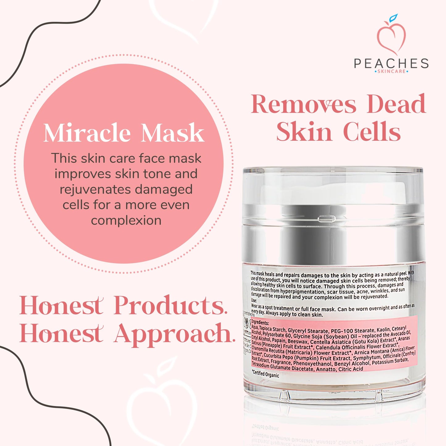 Hydrating Face Mask with Beeswax, Avocado Oil, Pumpkin, and More – Gently Removes Dead Skin Cells – Miracle Mask (1.7 oz) - Medaid International