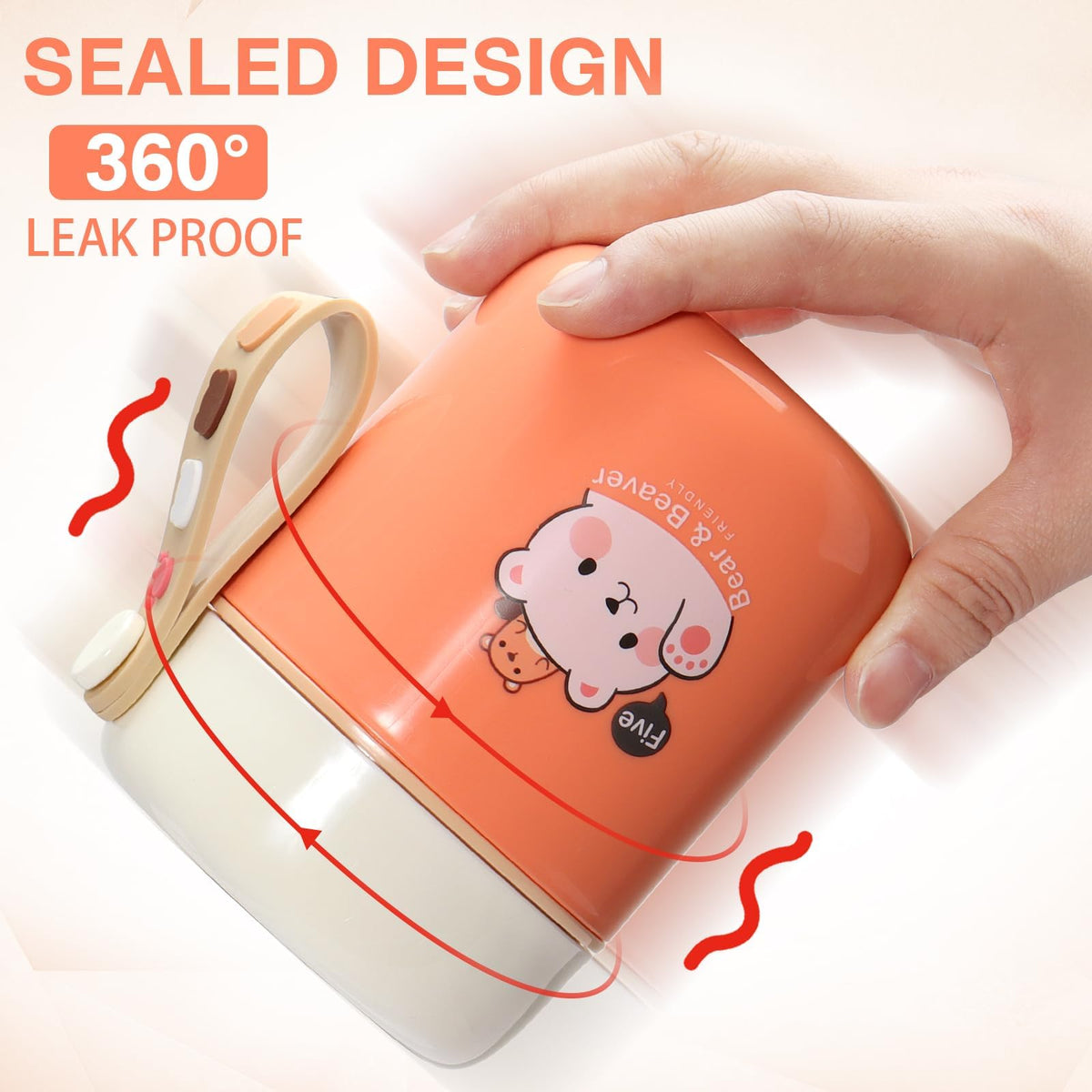 TERRIFI Food Jar Lunch Box, Vacuum Insulated Food Flask, with Folding Spoon, 15.4 oz Stainless Steel Lunch Box for Kids, BPA Free Leakproof Thermal, for Kids, for School Office Picnic Travel (Withe)