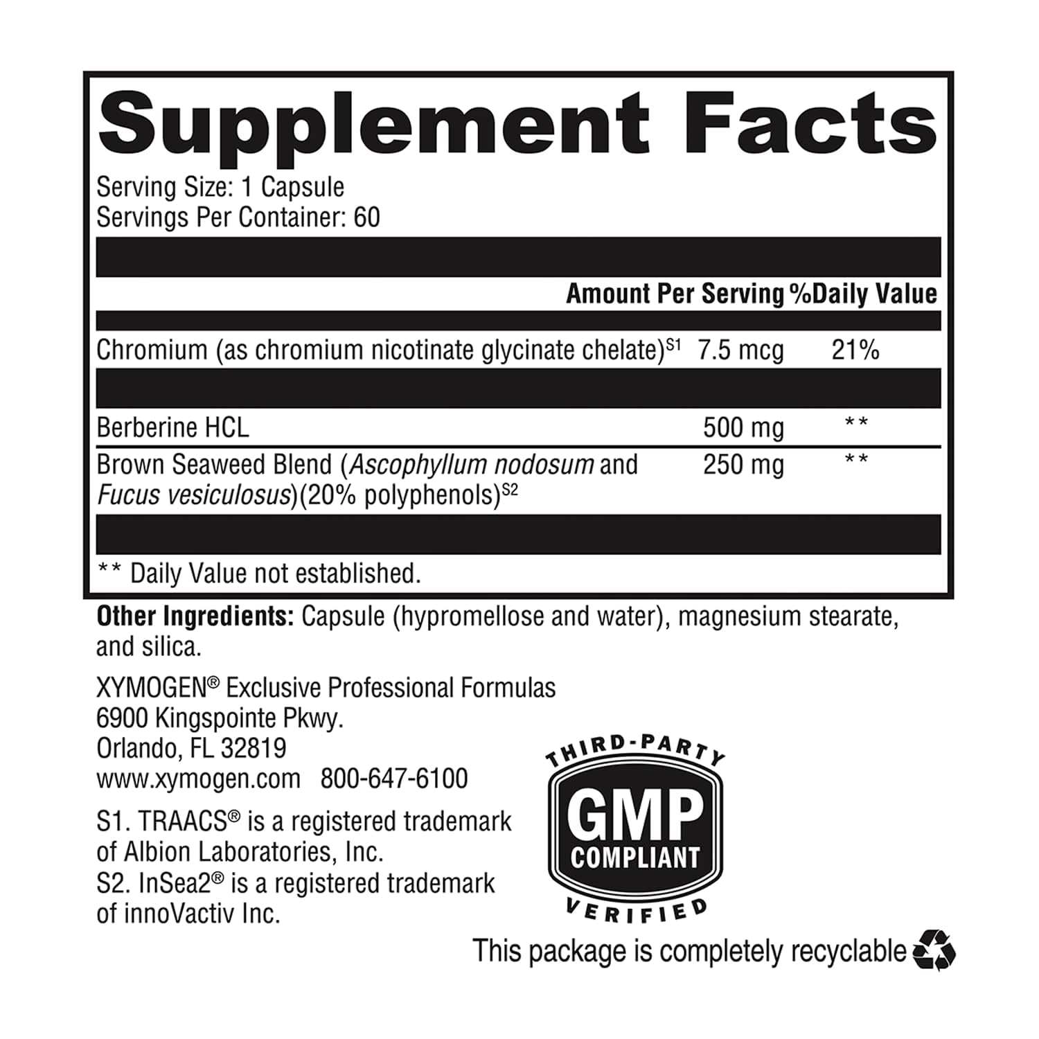 XYMOGEN Berberine with InSea2 - Berberine Supplement 500mg - Daily Metabolic Support Supplement - Wildcrafted Brown Seaweed Polyphenols - Support Wellness & Digestive Balance (60 Capsules) - Medaid International