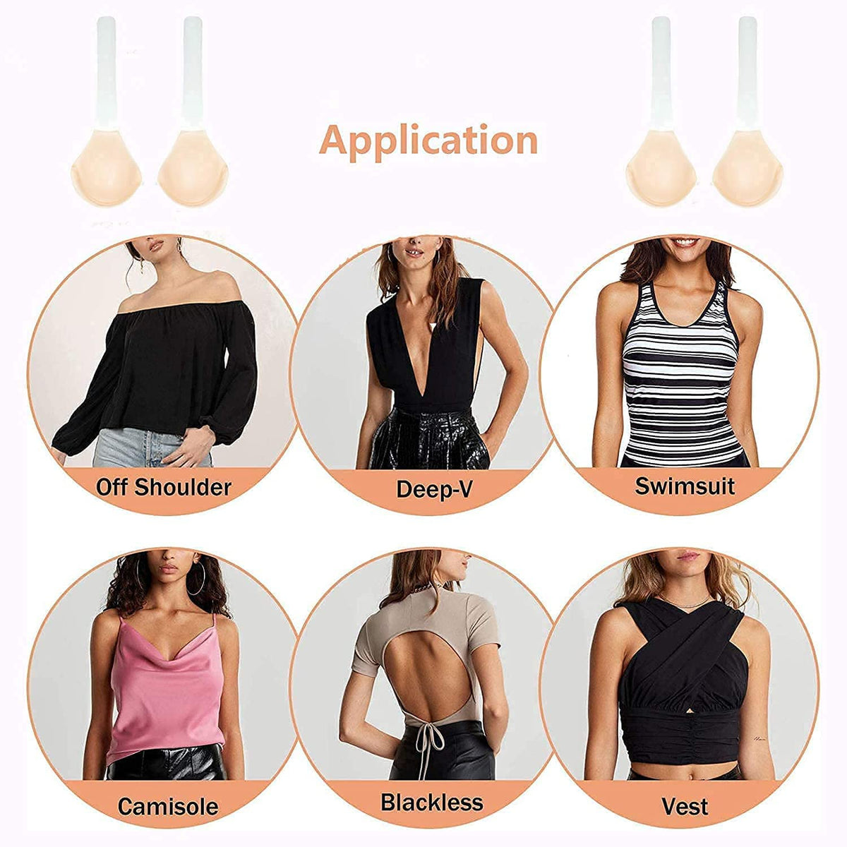 TERRIFI Invisilift Bra for Large Breast, Conceal Lift Bra, Adhesive Conceal Silicone Tape with Strap (B, No Middle Button Style-Skin)