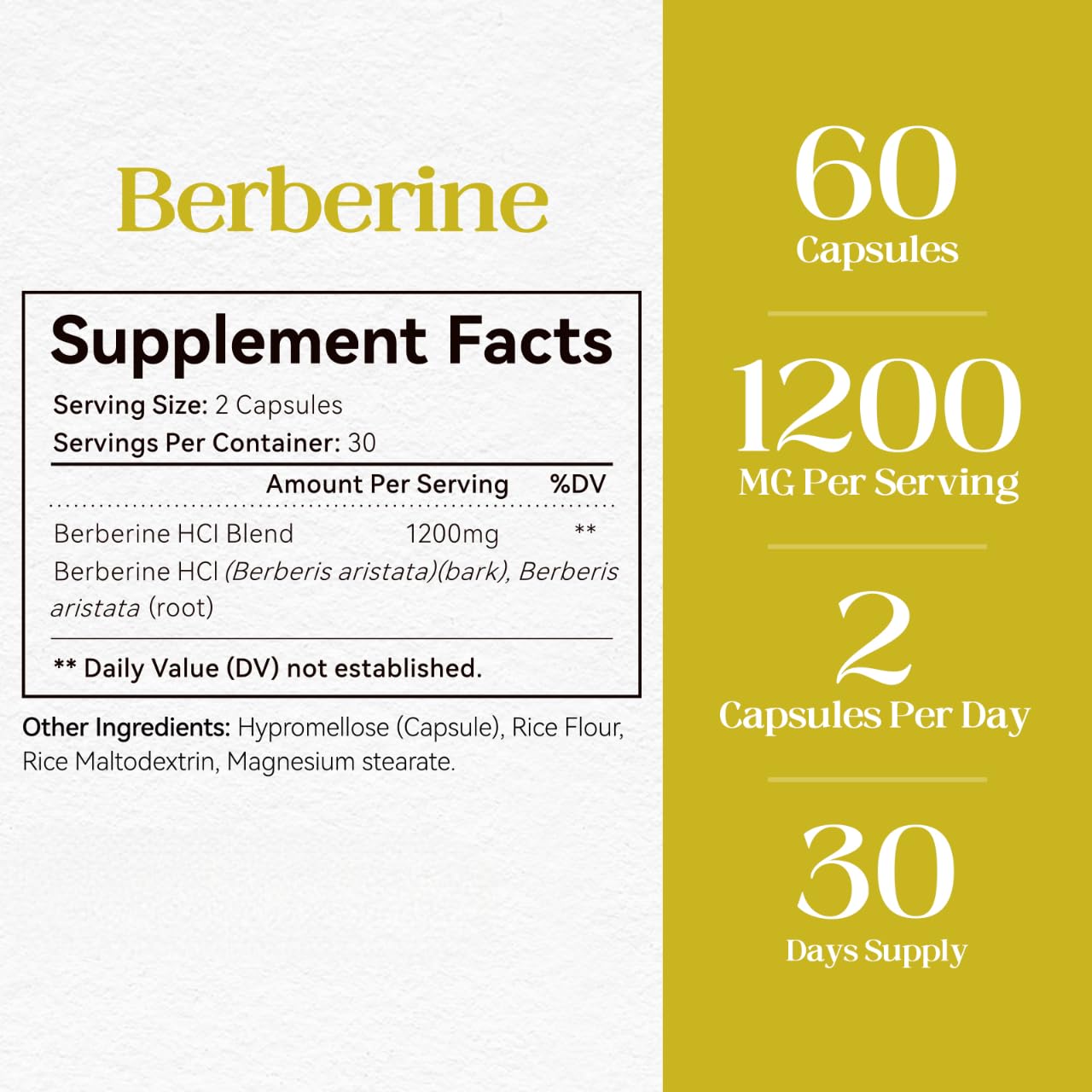 HyberVive Berberine Supplement 1200mg, Berberine HCl Supplement Supports Overall Wellness, High Potency Pure Berberine Extract for Women - Non GMO, Made in USA - 60 Capsules - Medaid International