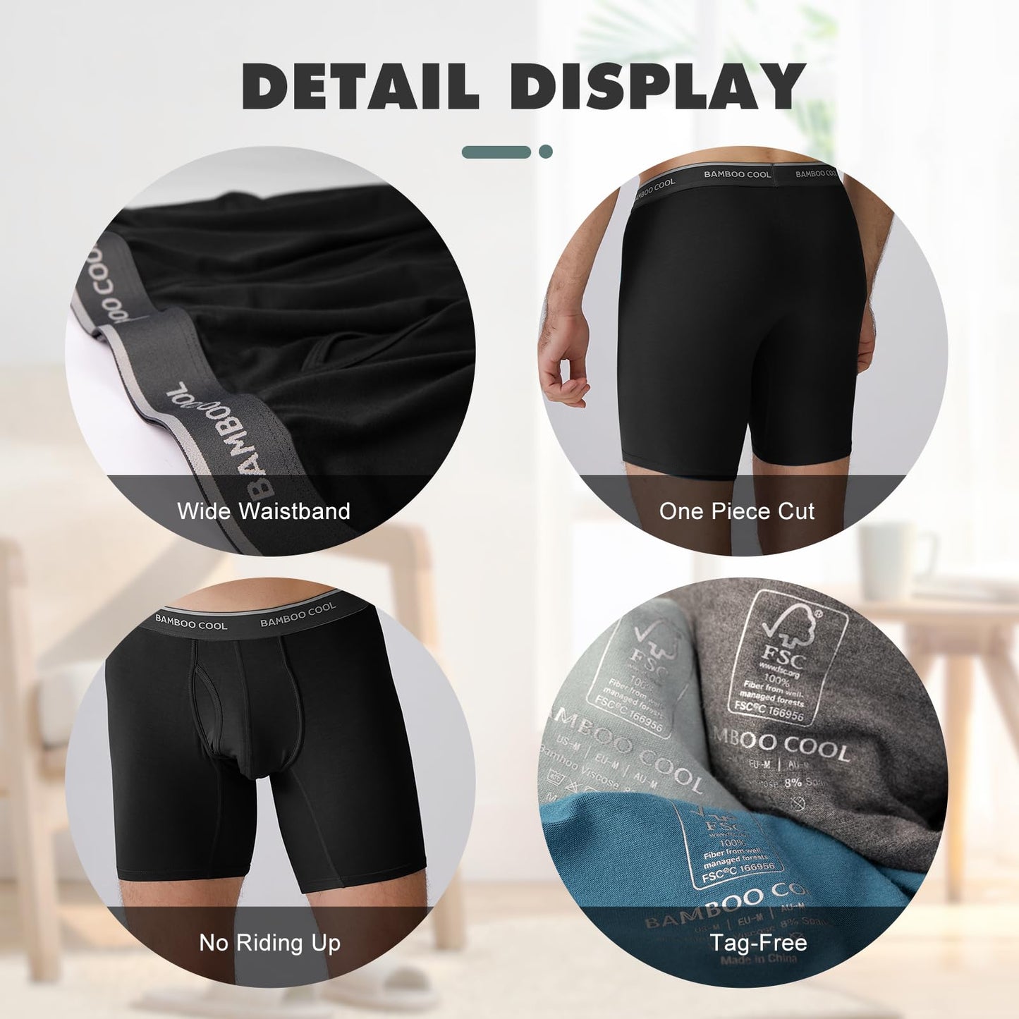 BAMBOO COOL Men's Underwear Soft Breathable Stretch Classic Boxer Briefs with Fly,Multipack - Medaid International