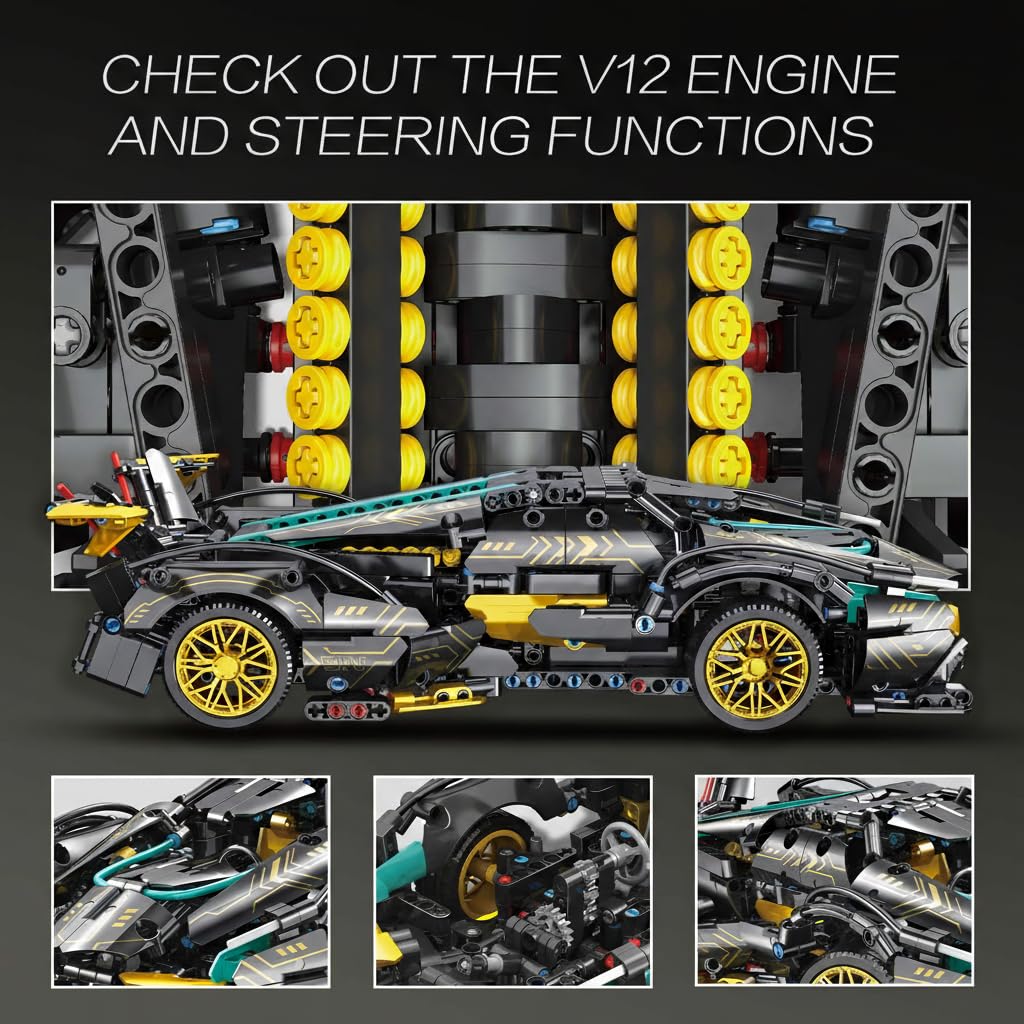 KASTWAVE Technic Sports Car Building Set - 1:14 MOC Lambo V12 Speed Champions Racing Model Vehicle for Boys or Adults 10-14+ Years (1012 Pieces)