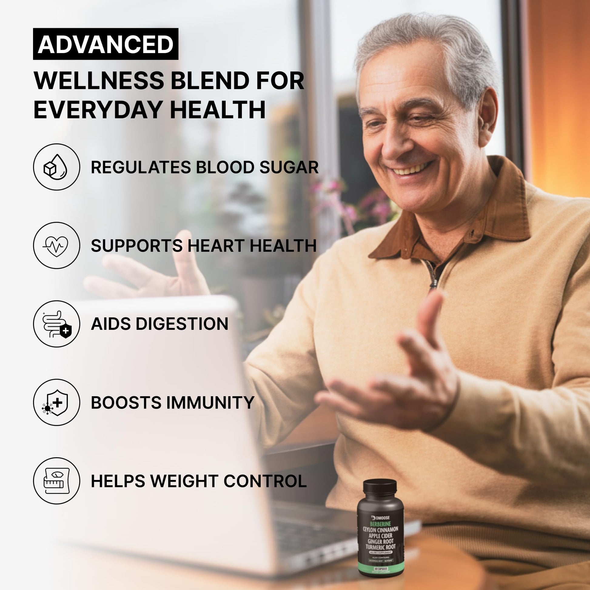 Berberine HCL 1400mg with Ceylon Cinnamon to Support Digestion & Metabolism - 7 in 1 Berberine Supplement, Ceylon Cinnamon, Bioprene, Turmeric, Ginger, Goldenseal & Apple Cider Complex - 60 Capsules - Medaid International