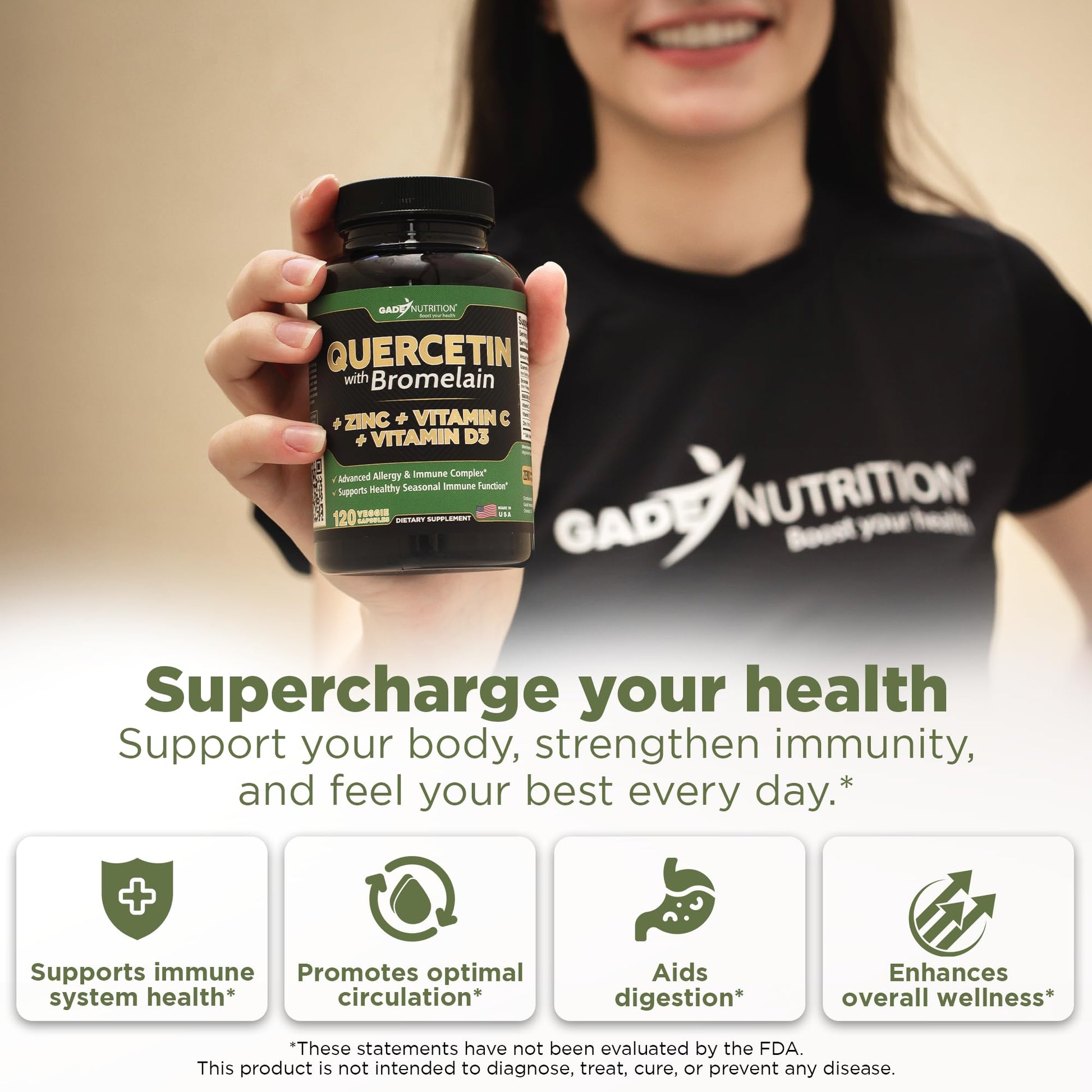 Gade Nutrition Quercetin with Bromelain Vitamin C and Zinc Vitamin D3 | Immune Support Supplement in Capsules | Non-GMO, Gluten-Free, Vegan | Made in The USA | 2 Month Supply - Medaid International