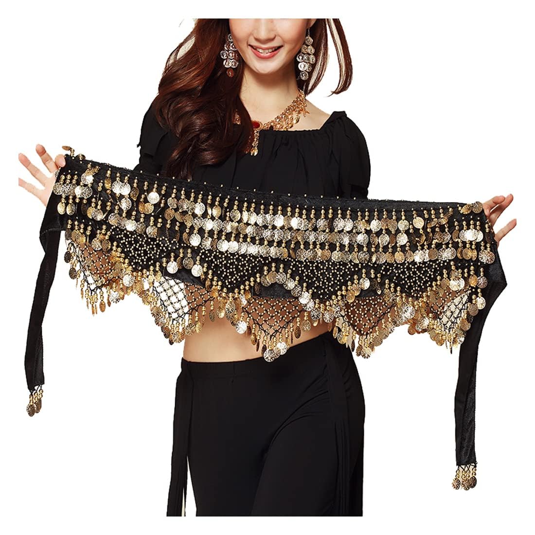 Kastwave Sweet Bellydance Hip Scarf, Wrap Performance Bling Sequins Coins, For Bellydance, Zumba Or Yoga Class, Excellent Practice (With 3 Pair Finger Cymbals)