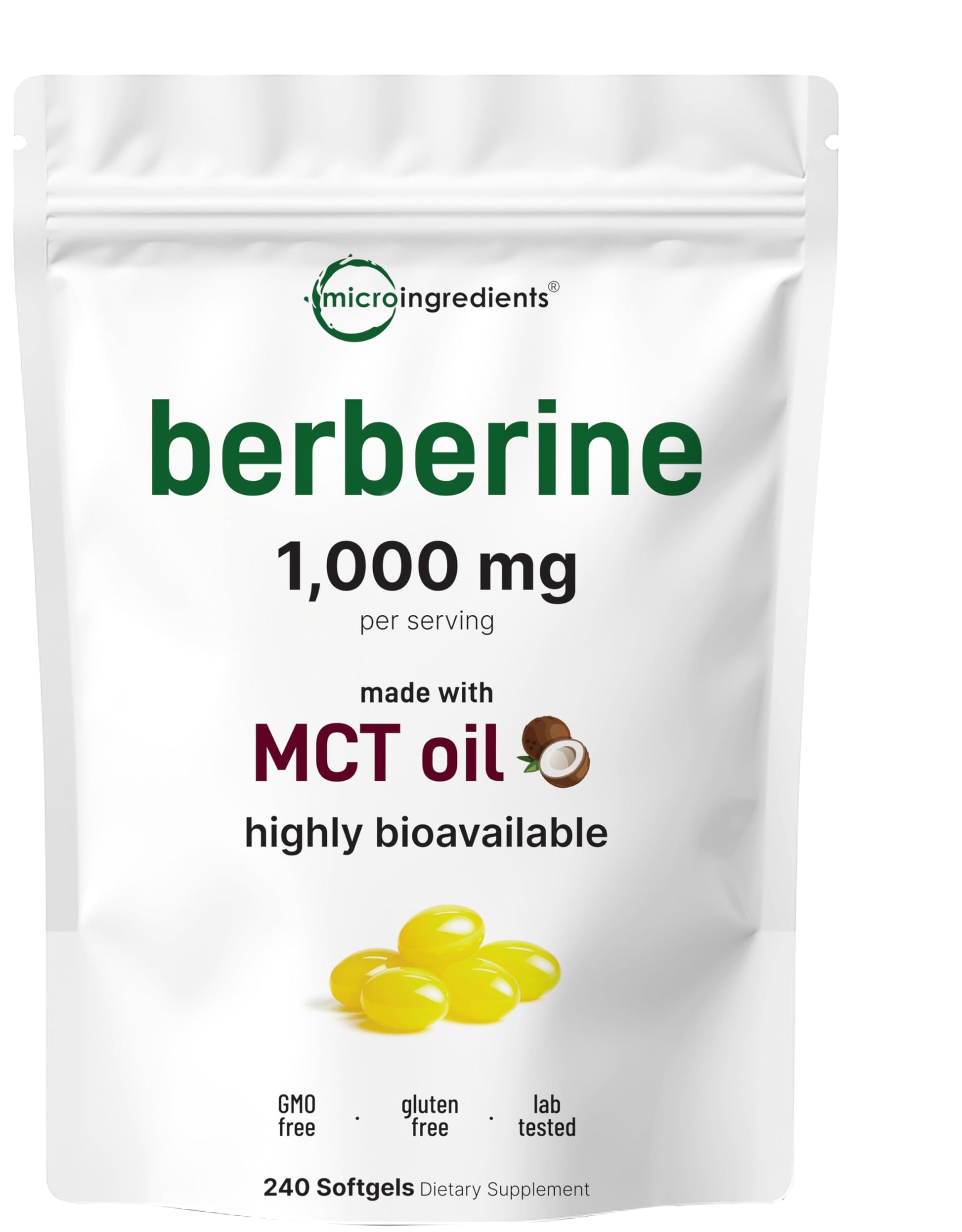 Micro Ingredients Berberine 1000mg with MCT Oil, 240 Softgels | Highly Bioavailable Formula with Berberine HCI from Berberis Aristata | Non-GMO, Gluten Free, No Soy - Medaid International