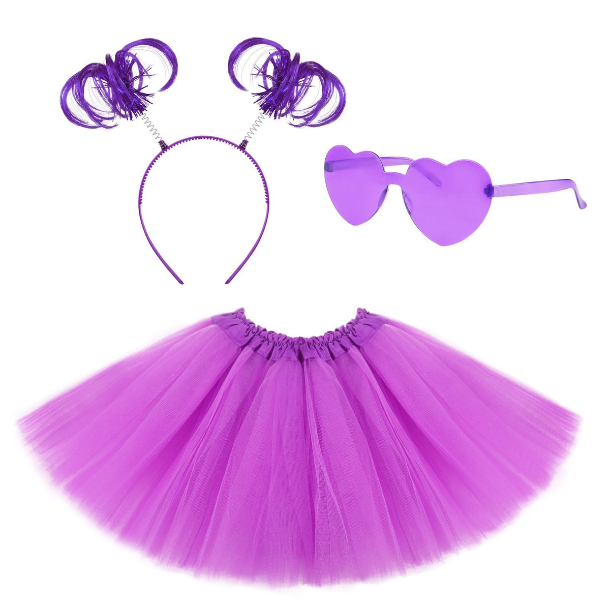 TERRIFI Tutu for Girls 3 Layered Tulle Skirt Set with Heart Glasses Ponytail Headband Fluffy Ballet Dress Up Cosplay for Kids Party