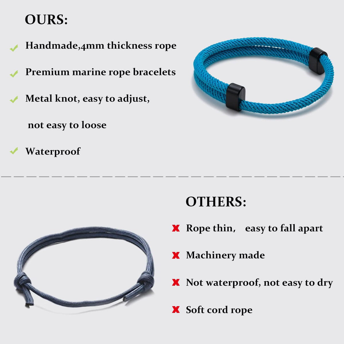 TERRIFI Nautical Braided Rope Bracelets Set, 6 Pcs Adjustable Braided Cord Bracelet, Men Women Braided Bracelets, Handmade Navy Marine String Bracelet