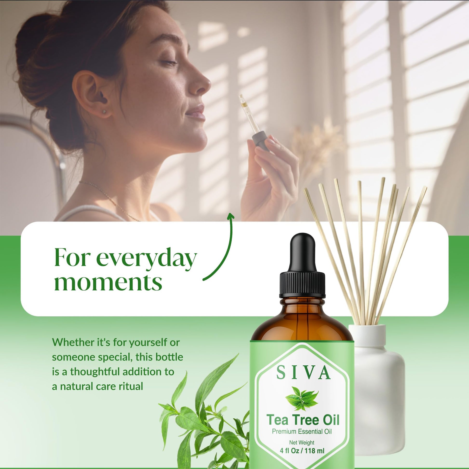 Siva Tea Tree Essential Oil - 4 Fl Oz – 100% Natural Tea Tree Oil - for Diffuser, Face, Skin Care, Aromatherapy, Hair Care, Scalp and Body Massage - with Dropper - Medaid International