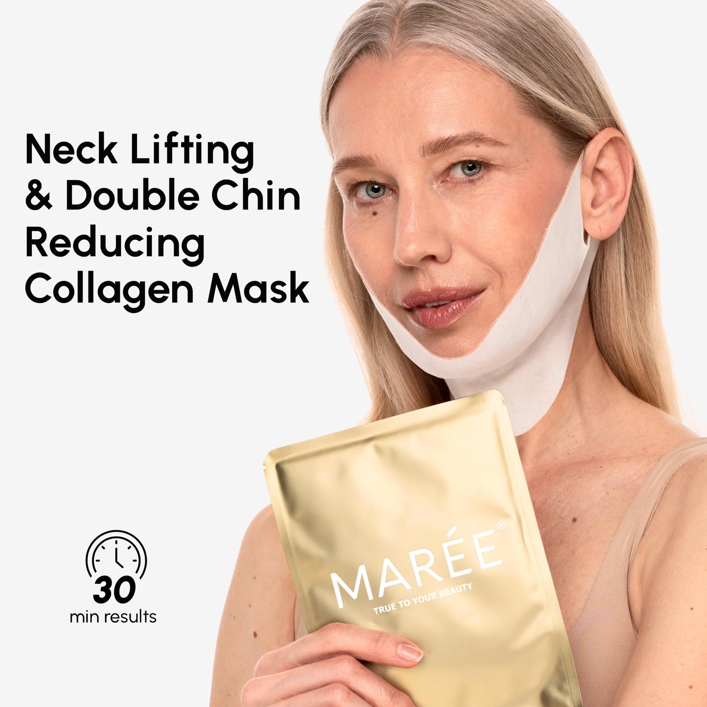 MAREE V Line Lifting Mask with 24K Gold – Deep Collagen Face Mask for Women – Jawline Shaper Mask with Retinol & Hyaluronic Acid – Neck Tightening & Firming - Double Chin Strap for Face Lift - Medaid International