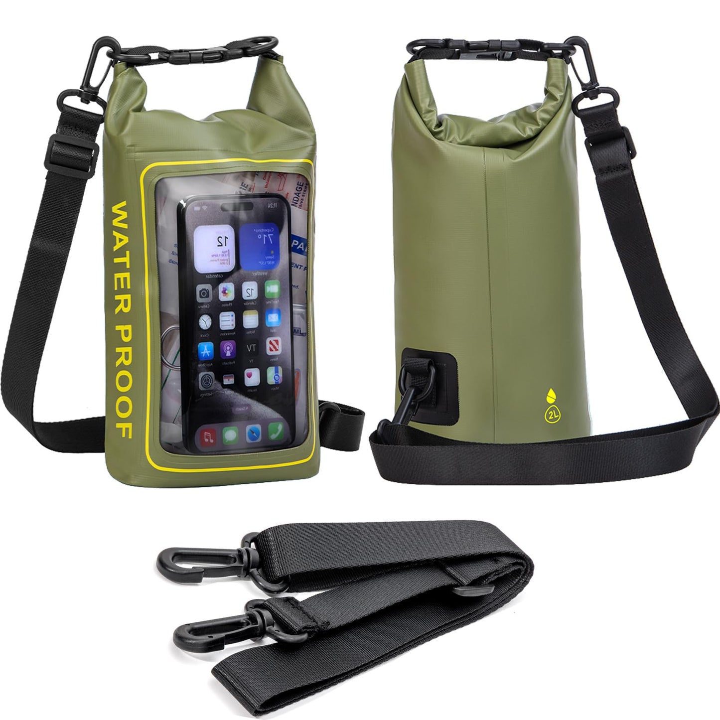 GPUSFAK 154 Pieces Waterproof Boat First Aid Kit Dry Bag with Cell Phone Bug Out Bags Pouch Roll Top Boat Emergency Kit 2-in-1 for Camping Fishing Kayaking Swimming Rafting ArmyGreen