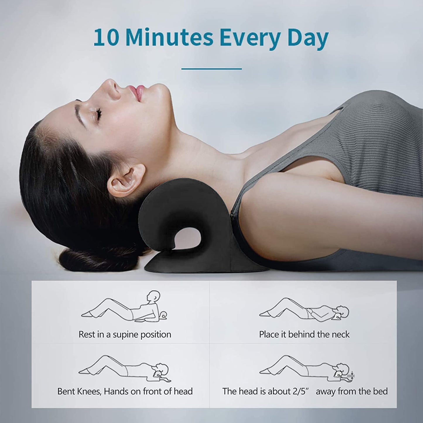RESTCLOUD Neck and Shoulder Relaxer, Cervical Traction Device for TMJ Pain Relief and Cervical Spine Alignment, Chiropractic Pillow, Neck Stretcher (Black) - Medaid International