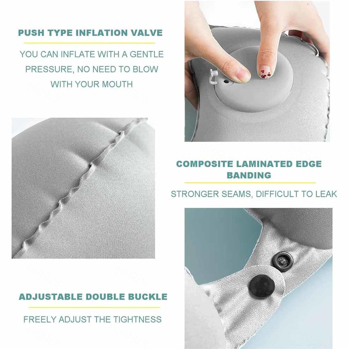 KASTWAVE Neck Support Travel Pillow, Portable Self-Inflatable Travel Pillow, Ultra Comfortable Mulberry Silk Fabric Neck Pillows for Travel, Travel Pillows for Sleeping Airplane, Grey
