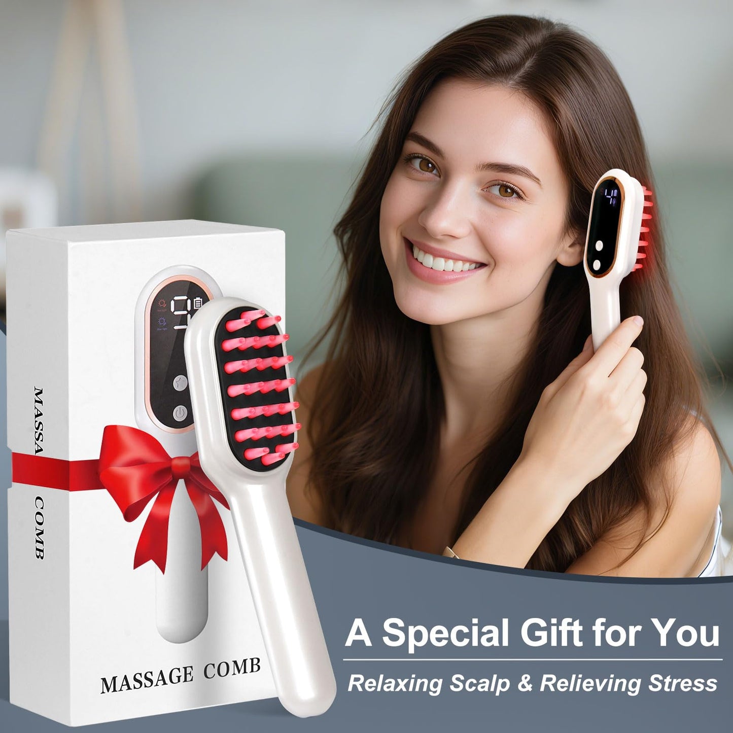MERNUNUX Laser Therapy Hair Growth Comb, Electric Scalp Massager, Handheld Comb-Shaped Hair Regrowth Device for Hair Growth & Hair Care for Thicker, Healthier Hair - Medaid International