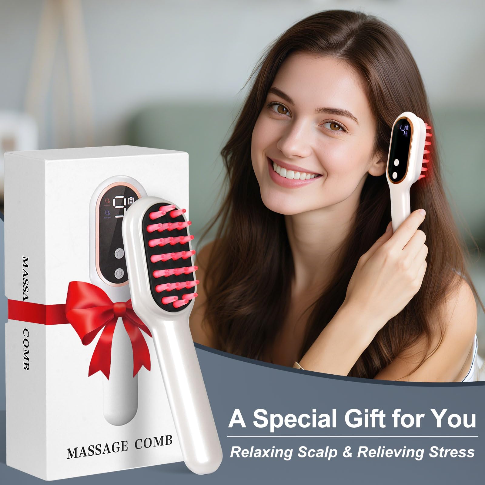 MERNUNUX Laser Therapy Hair Growth Comb, Electric Scalp Massager, Handheld Comb-Shaped Hair Regrowth Device for Hair Growth & Hair Care for Thicker, Healthier Hair - Medaid International