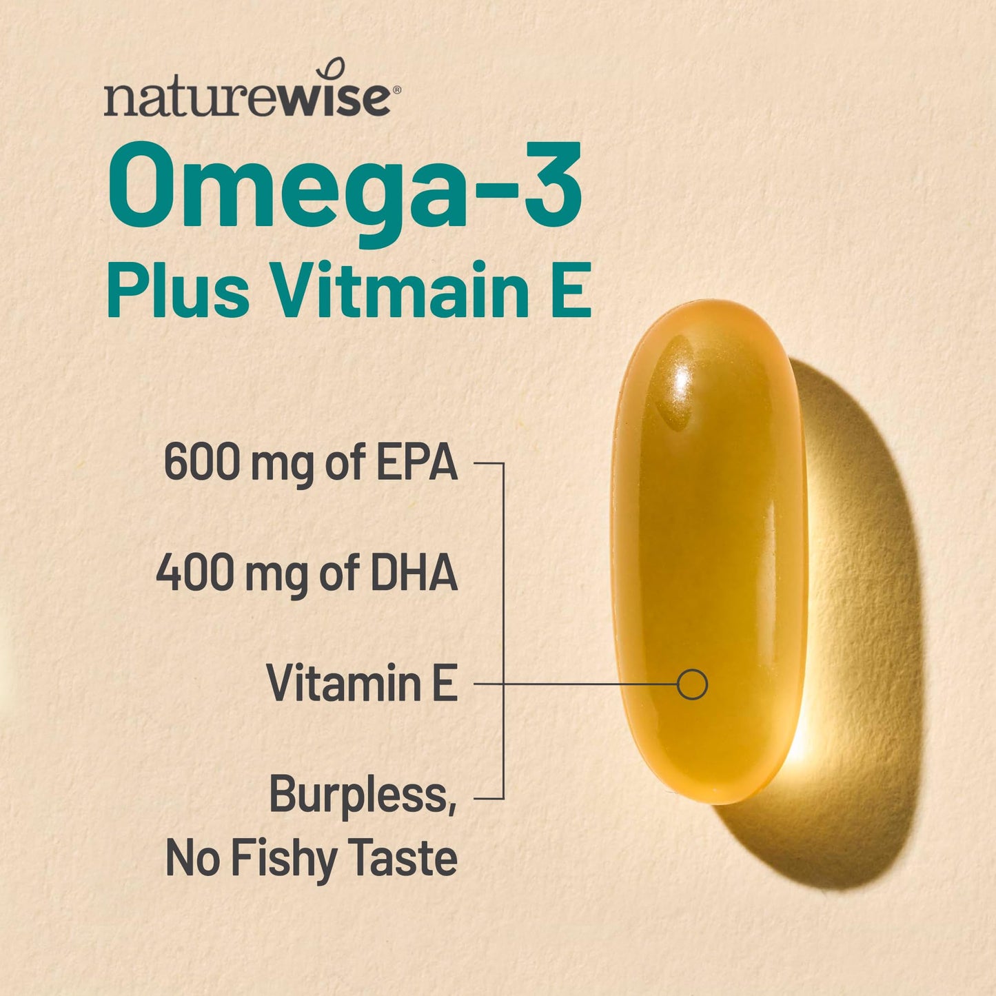 NatureWise Extra-Strength Omega 3 Fish Oil Supplement - 1000mg per Serving - 600 EPA & 400 DHA and Vitamin E - Support for Heart & Brain Health - Lemon Flavor, GMO-Free - 180 Softgels[3-Month Supply] - Medaid International