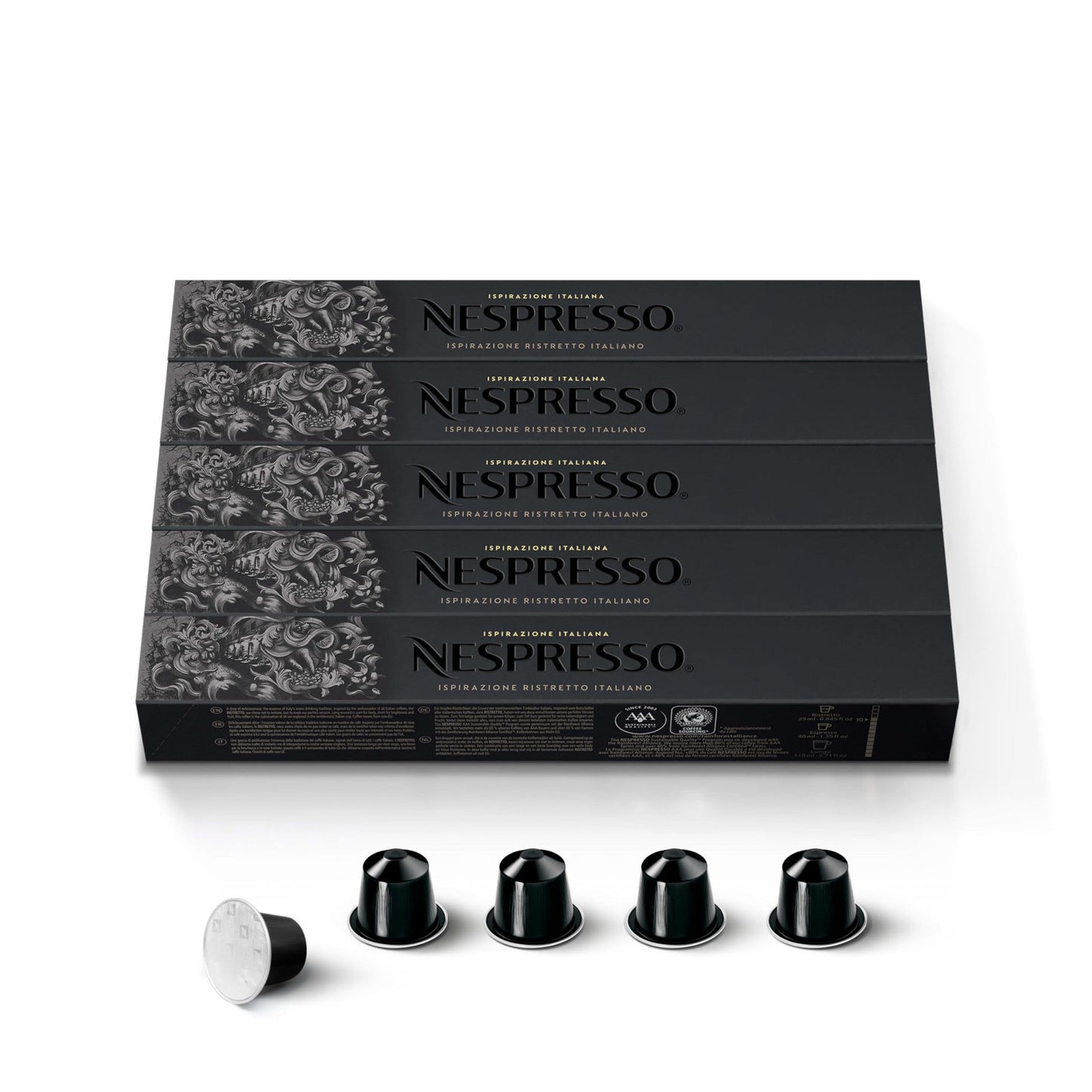 Nespresso Capsules Original, Ristretto Italiano, Dark Roast Espresso Coffee, 50-Count Espresso Pods