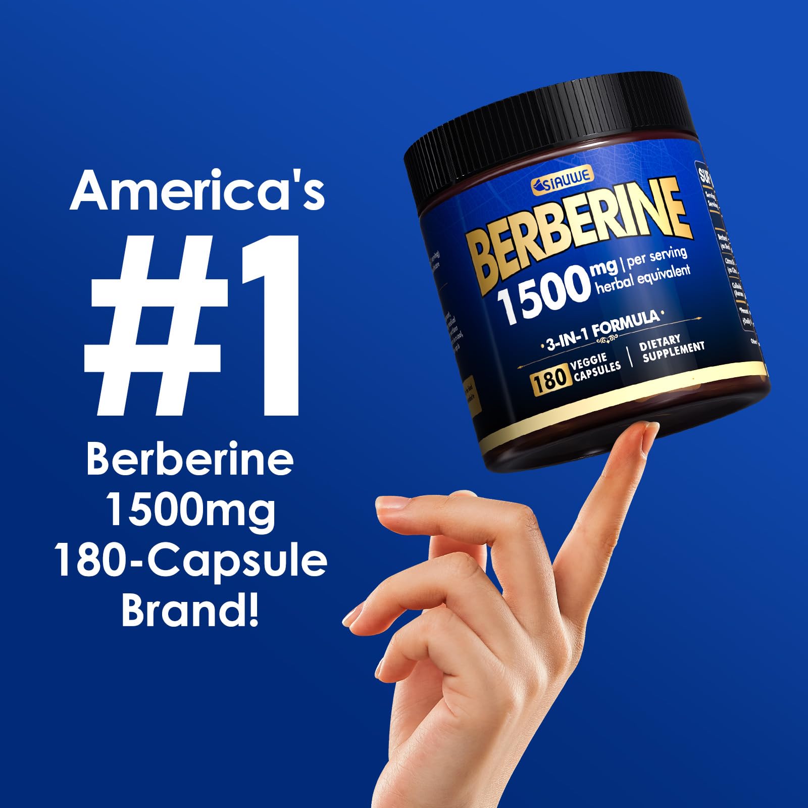 Berberine Supplement - Berberine Weight Loss, High-Potency Berberine 1500MG of Berberine HCL, Plus Citrus Bergamot - for Metabolic, Digestive, and Immune Support - Vegan, Non-GMO, 180 Capsules - Medaid International