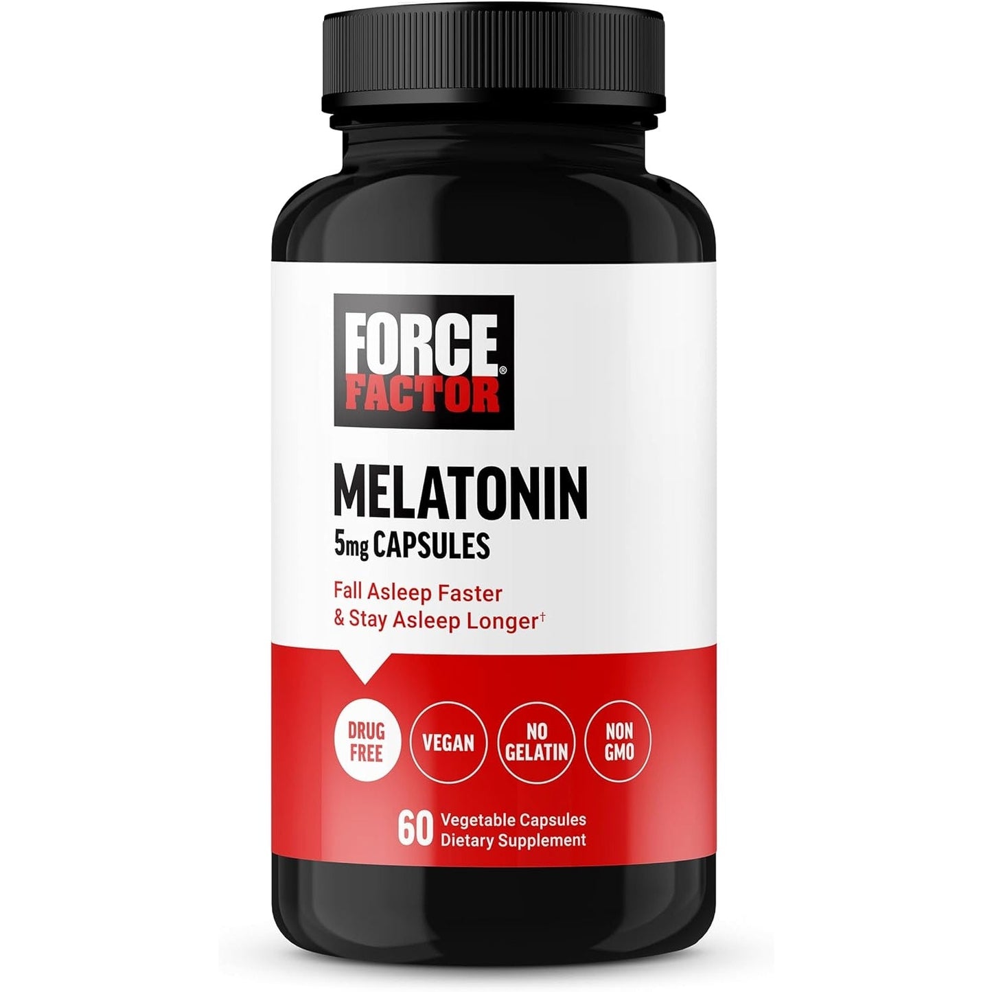 FORCE FACTOR Melatonin 5mg, Drug-Free Supplement, Vegan, Non-GMO, 60 Vegetable Capsules - Medaid