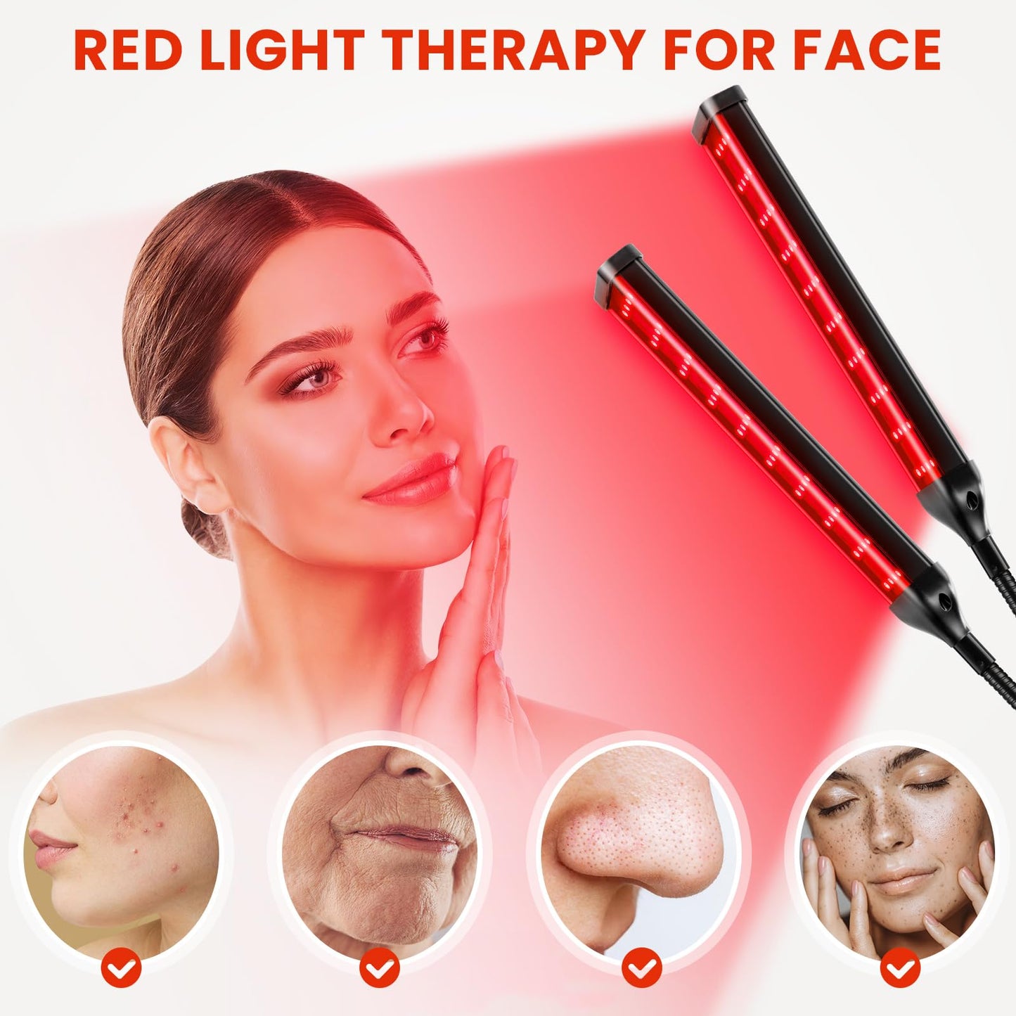 Viconor Red Light Therapy Lamp,4 Head Infrared Light Therapy for Body Device with Adjustable Stand-660nm Red Light＆850nm Near Infrared Light Therapy Device for Face,Body,Pain,Skin at Home - Medaid International
