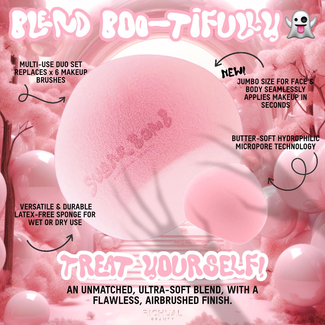 BIG SUGAR BOMB BLENDER Set by Richual Beauty ~ Butter Soft Marshmallow Makeup Sponges for Face & Body ~ Incl: 1 LARGE & 1 MINI Mochi Makeup Sponge ~ Flawless Application of Foundation Creams & Powders - Medaid International